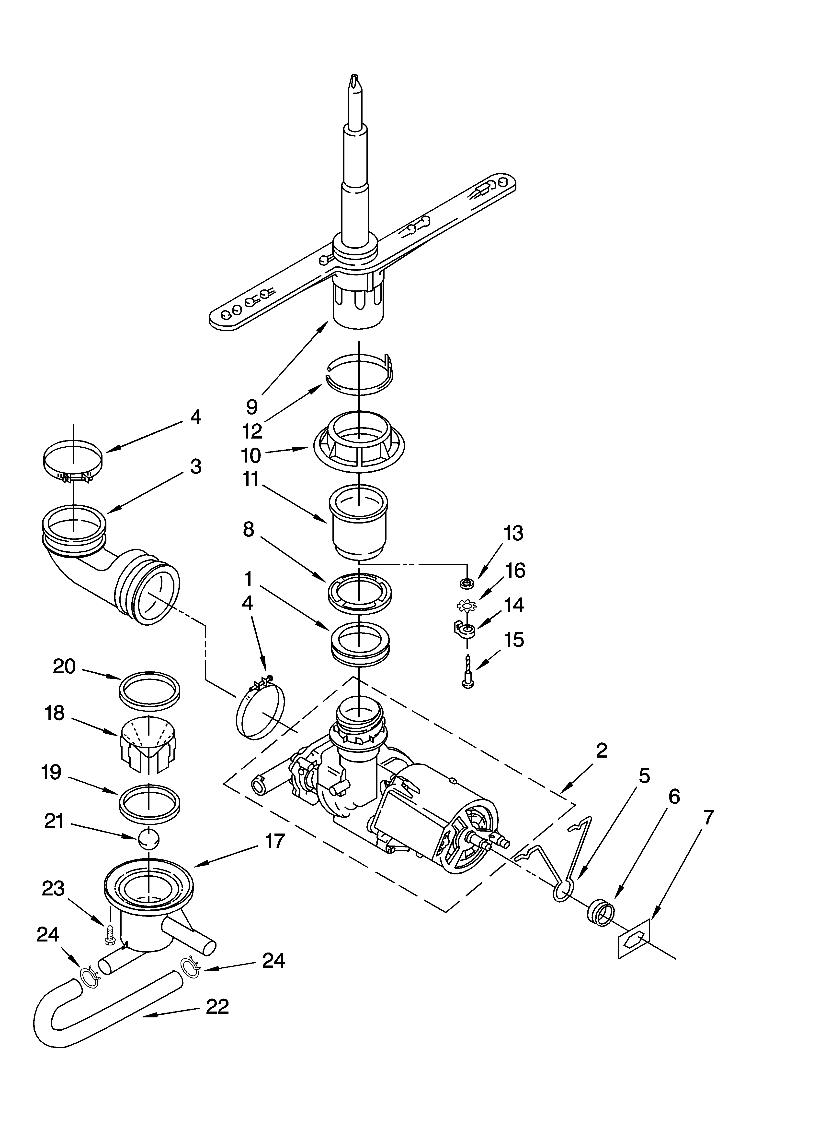 Whirlpool DU811SWPQ2 pump and spray arm parts diagram