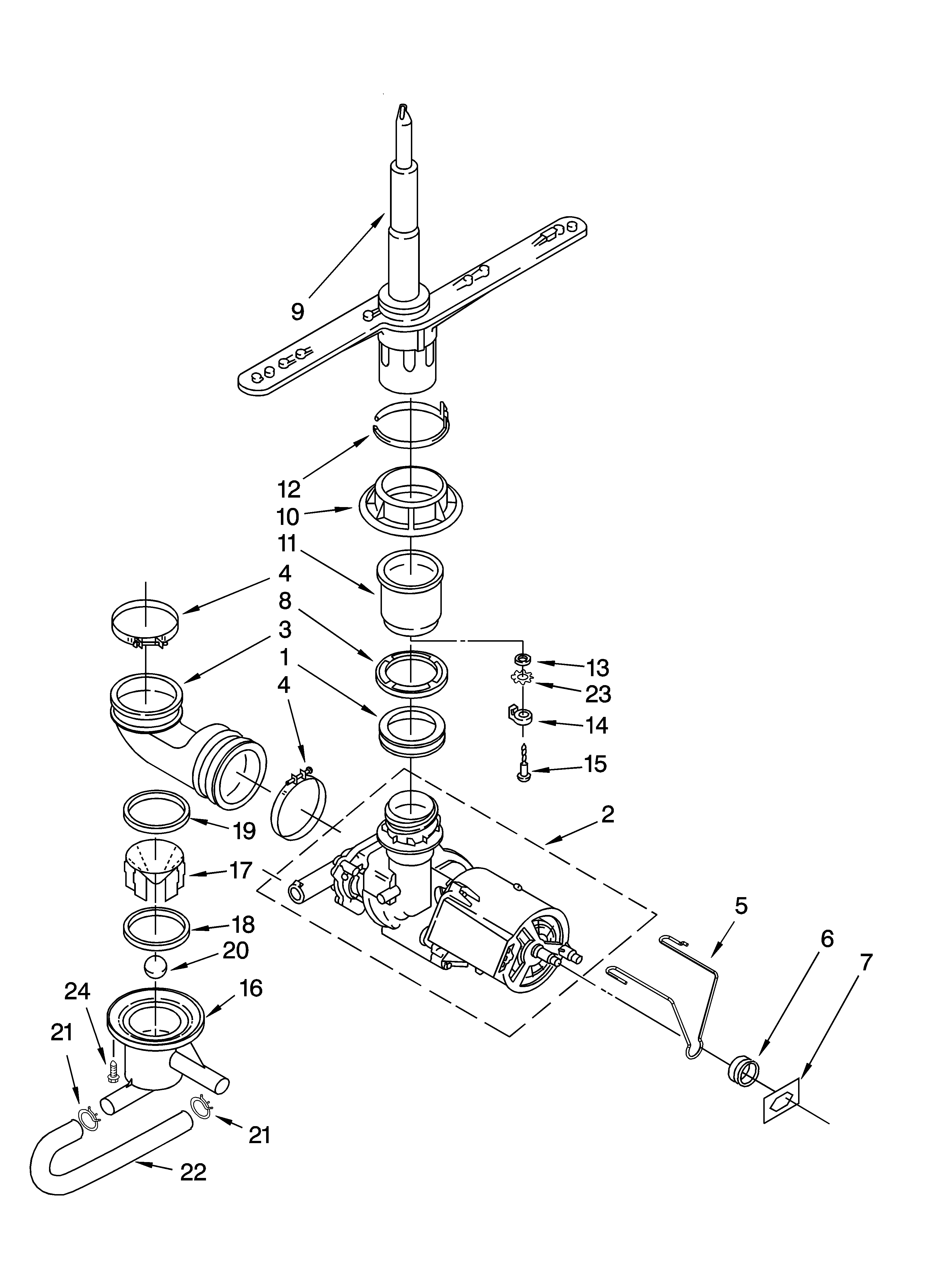 Whirlpool DU840SWPT2 pump and spray arm parts diagram