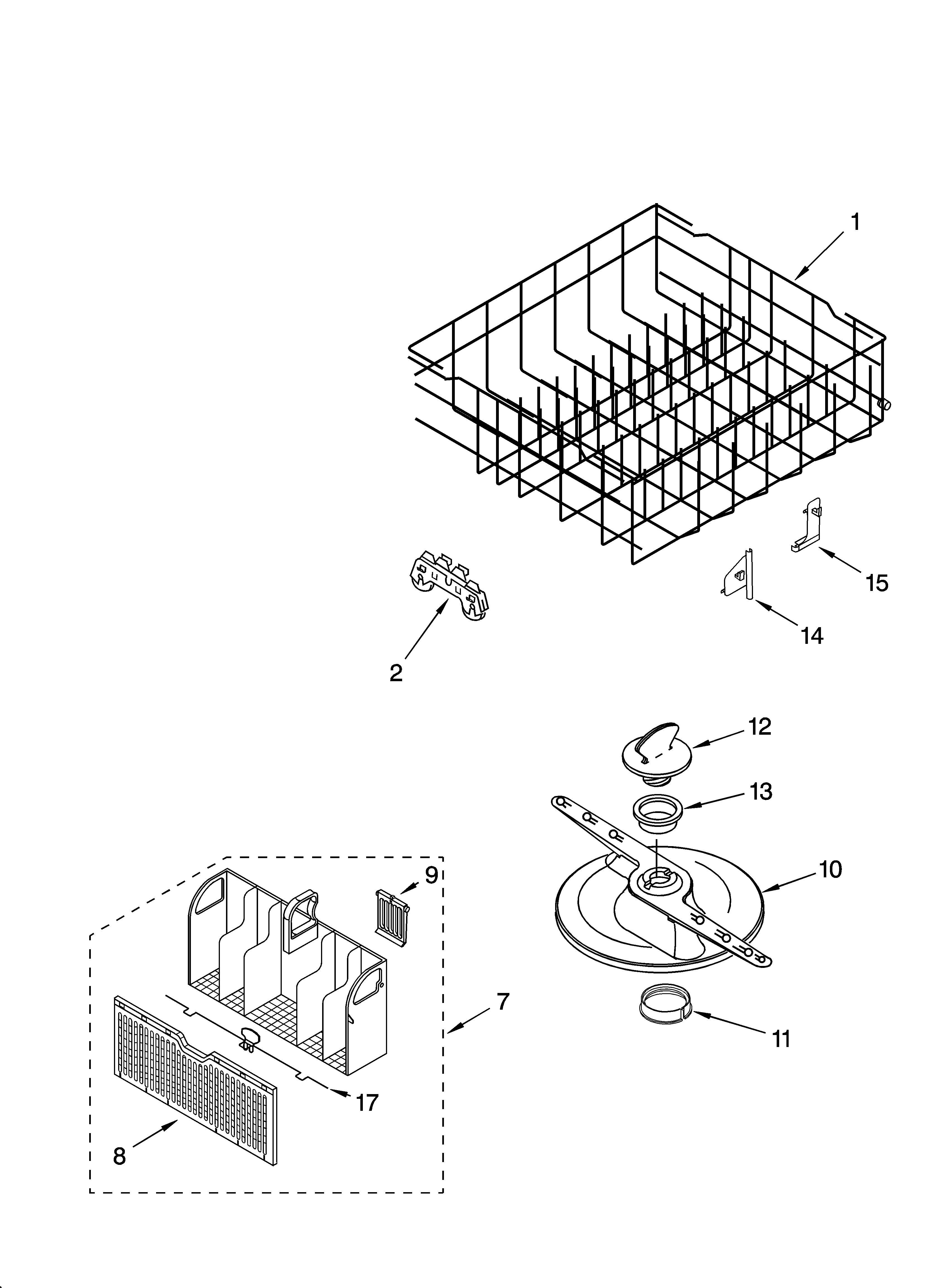 Whirlpool DU915PWPT2 lower dishrack parts, optional parts (not included) diagram