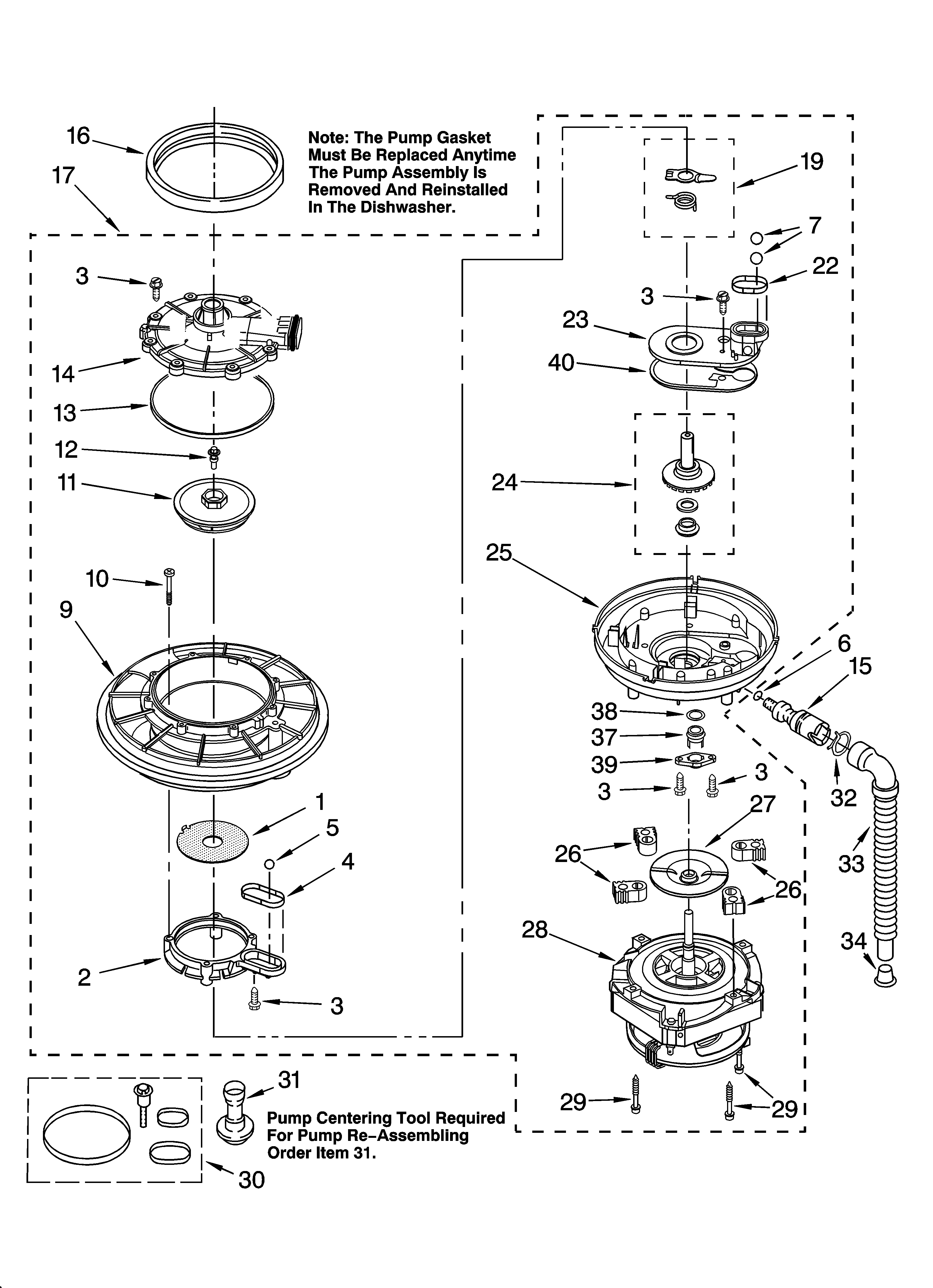 Whirlpool DU930PWPT2 pump and motor parts diagram