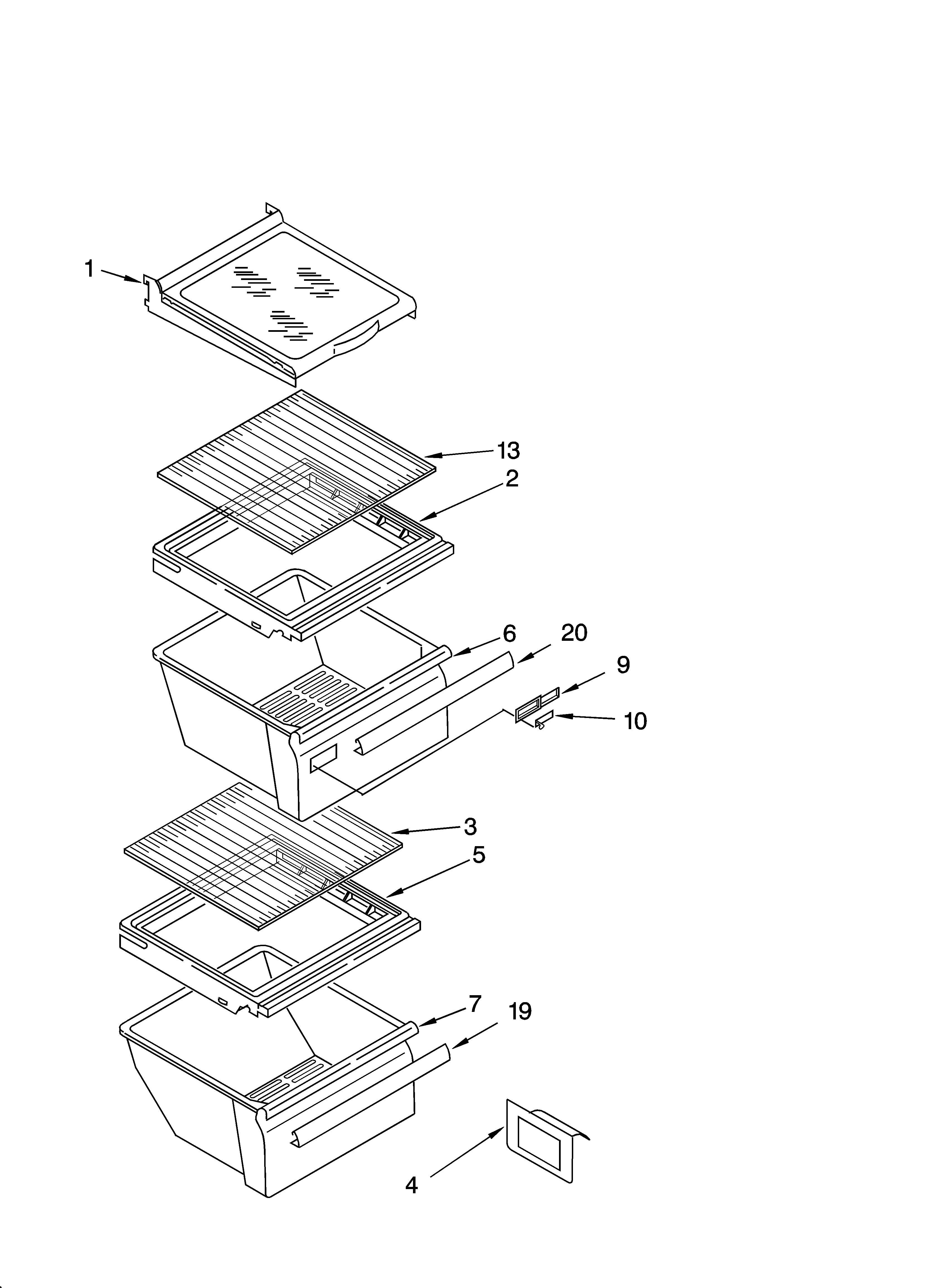 Whirlpool ED2VHGXMB01 refrigerator shelf parts diagram