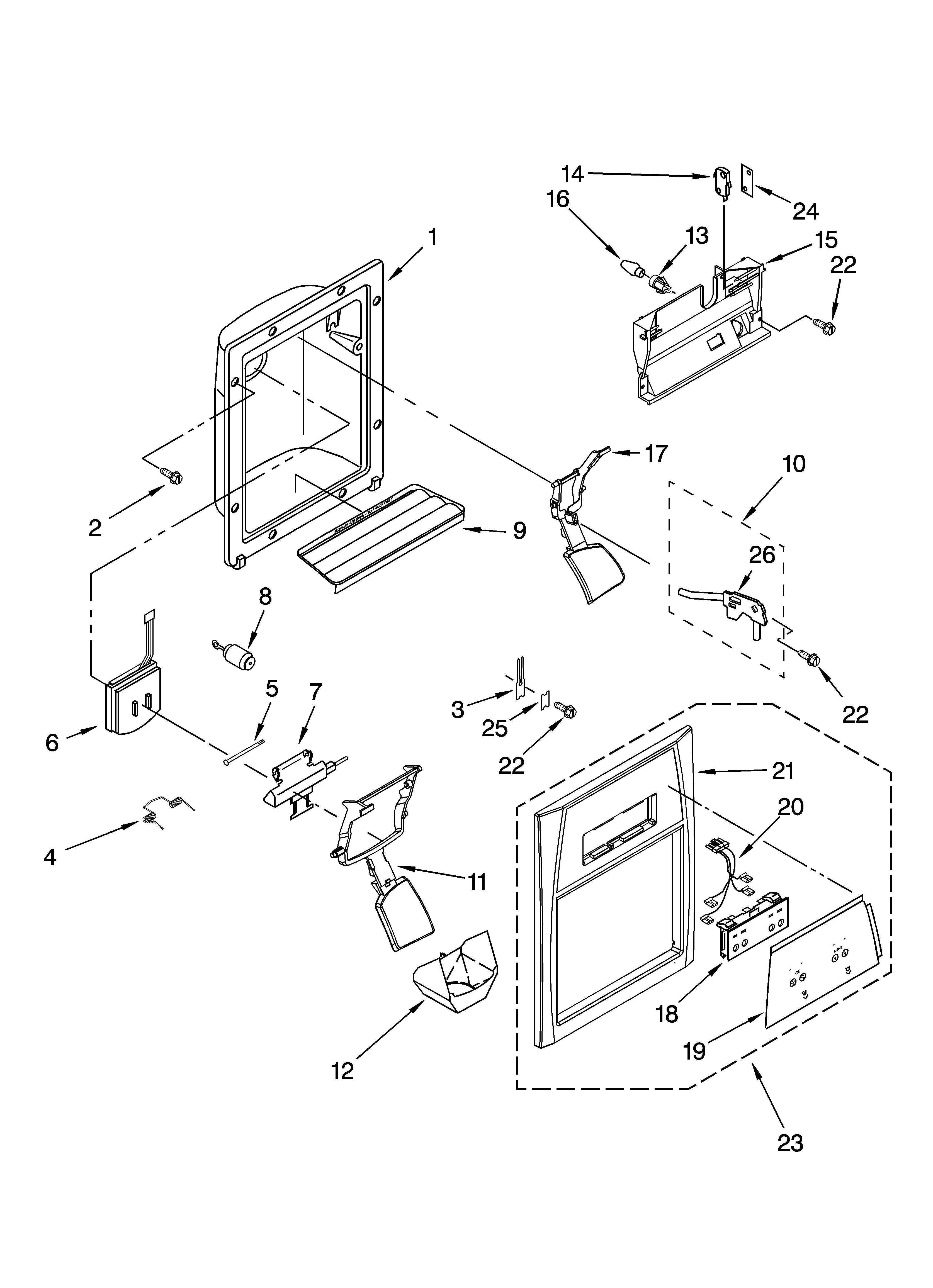 Whirlpool ED2VHGXMB01 dispenser front parts diagram