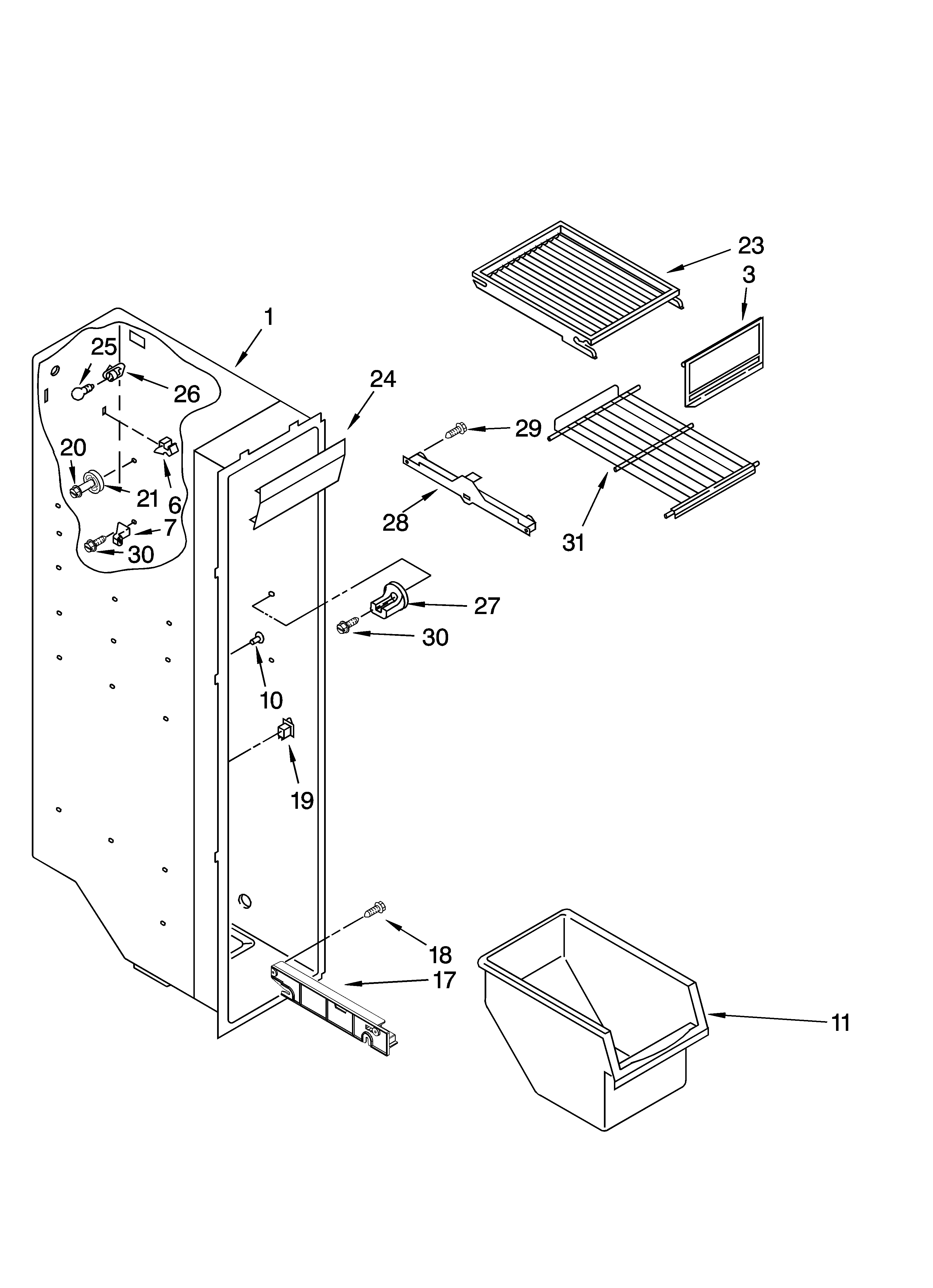 Whirlpool ED5FHEXNL03 freezer liner parts diagram