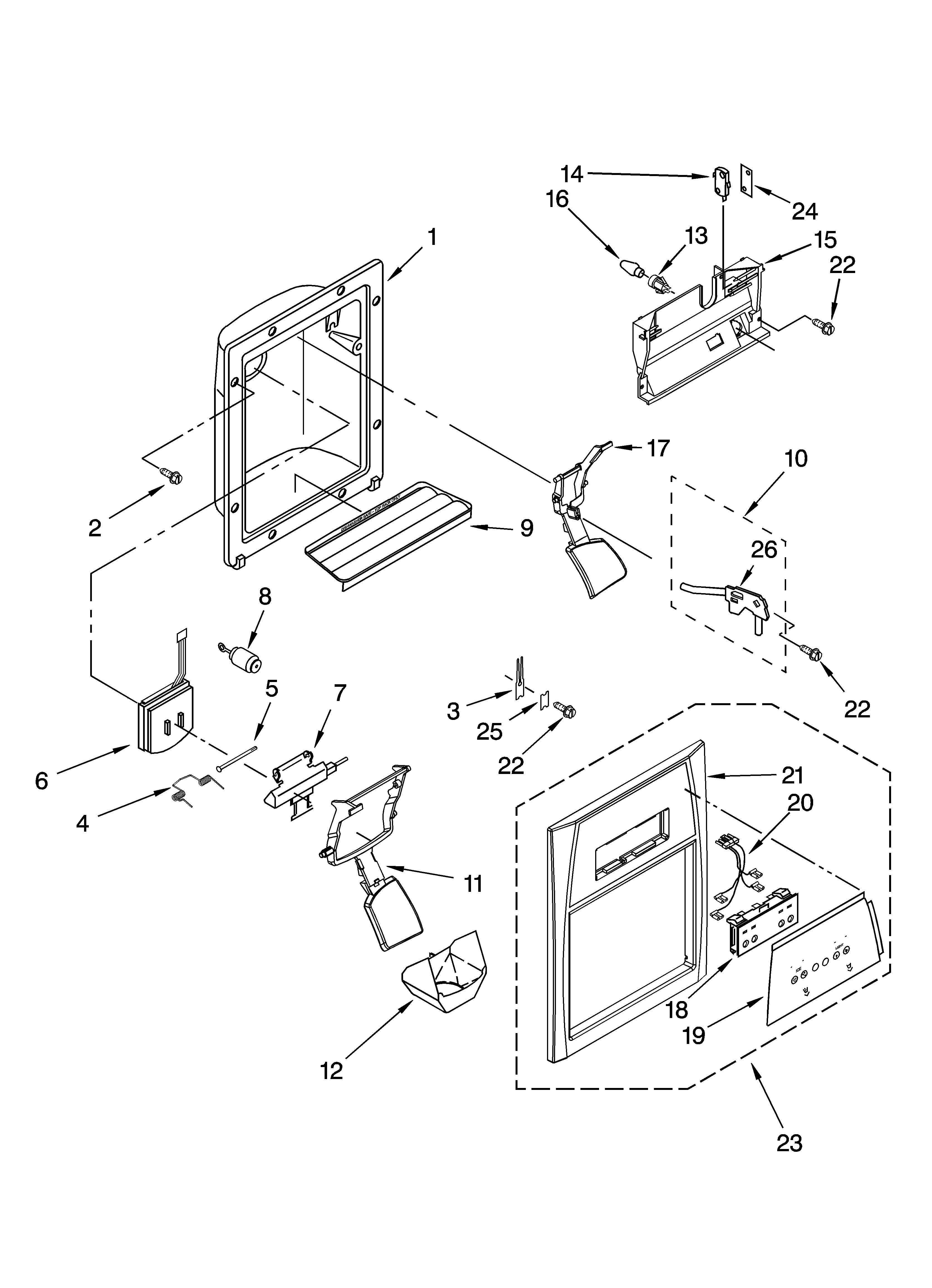 Whirlpool ED5FHEXNL03 dispenser front parts diagram