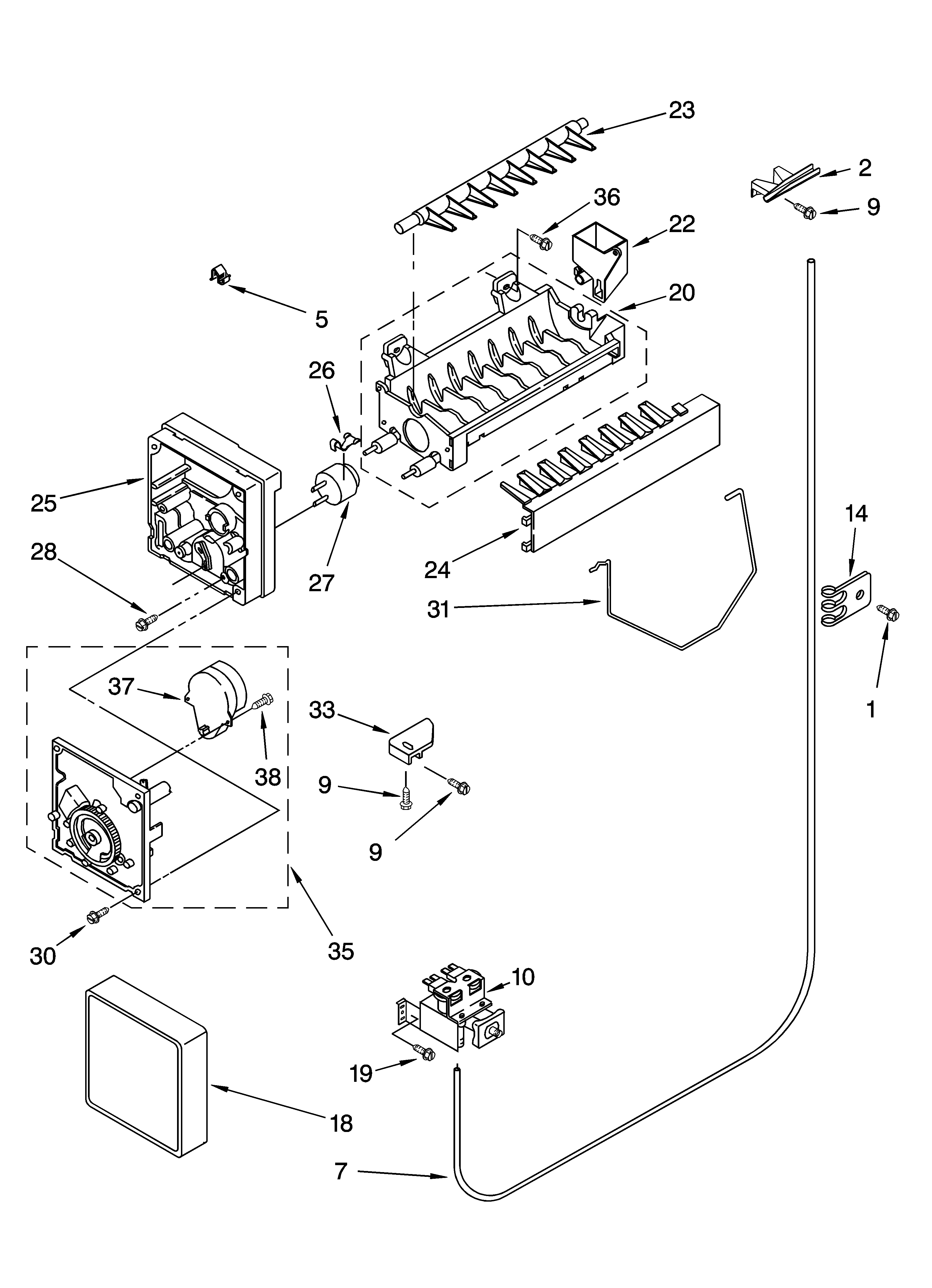 Whirlpool ED5FHGXNQ01 icemaker parts, optional parts diagram