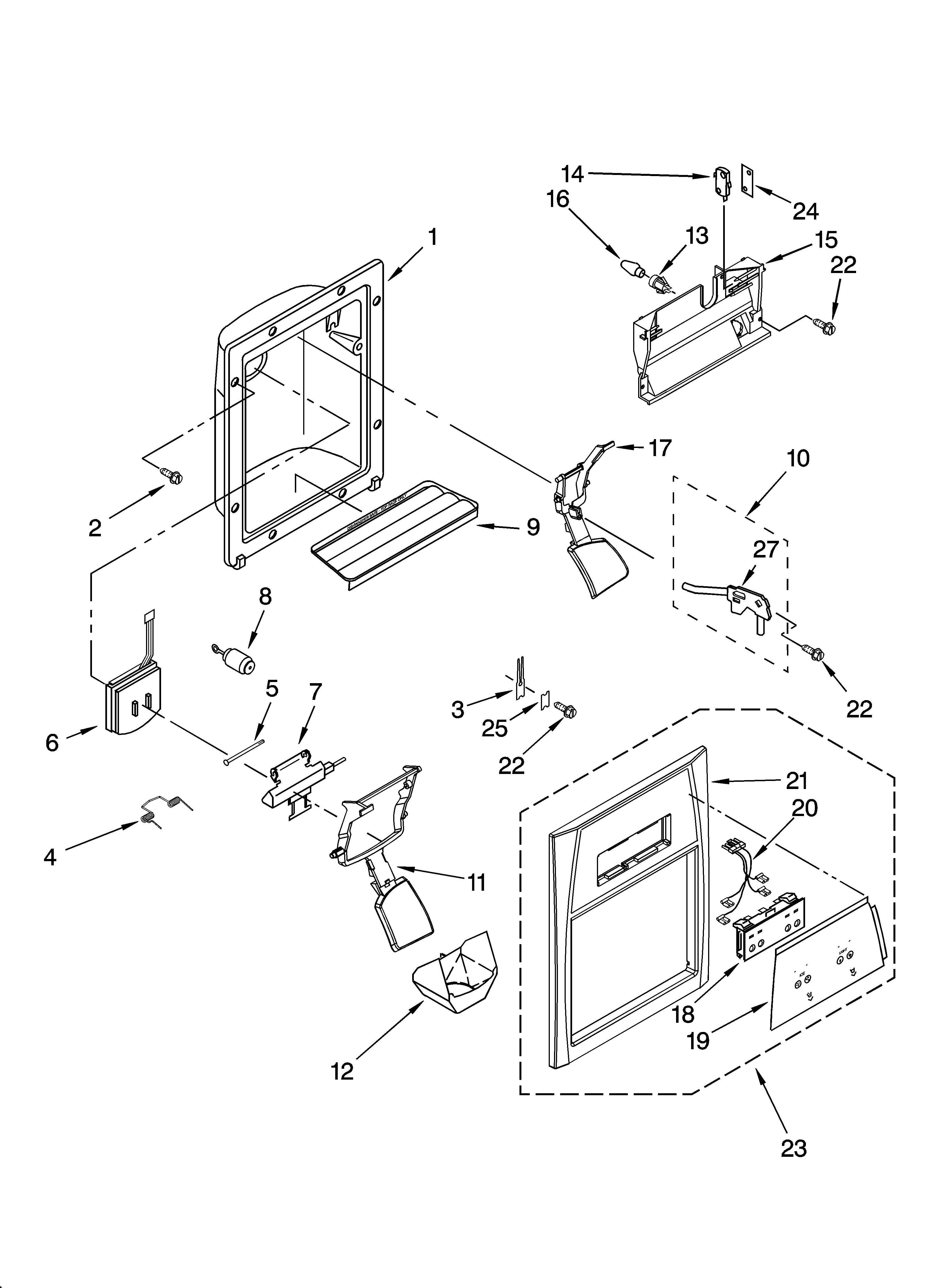 Whirlpool ED5GHEXNL02 dispenser front parts diagram