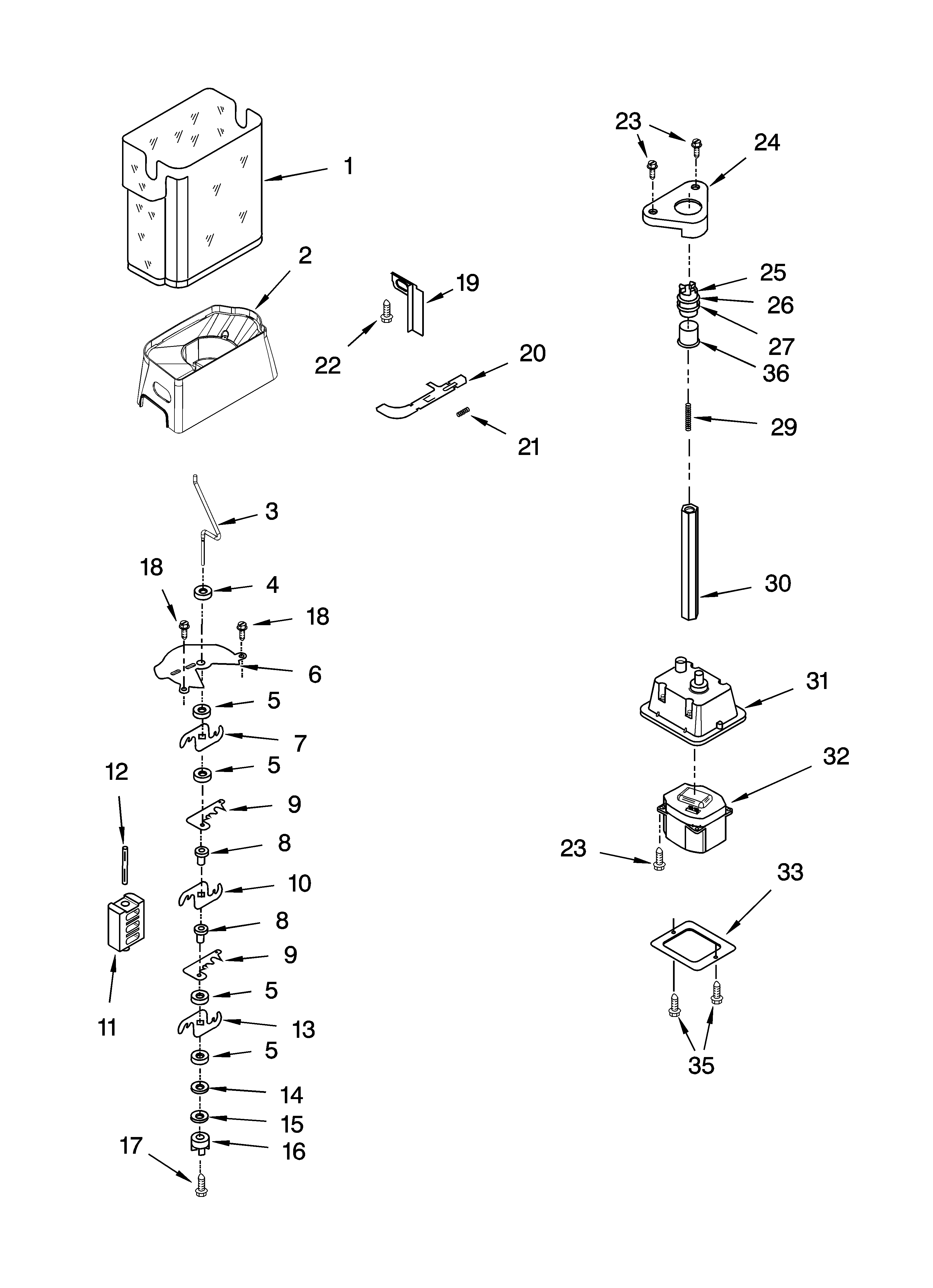 Whirlpool ED5LHAXML12 motor and ice container parts diagram
