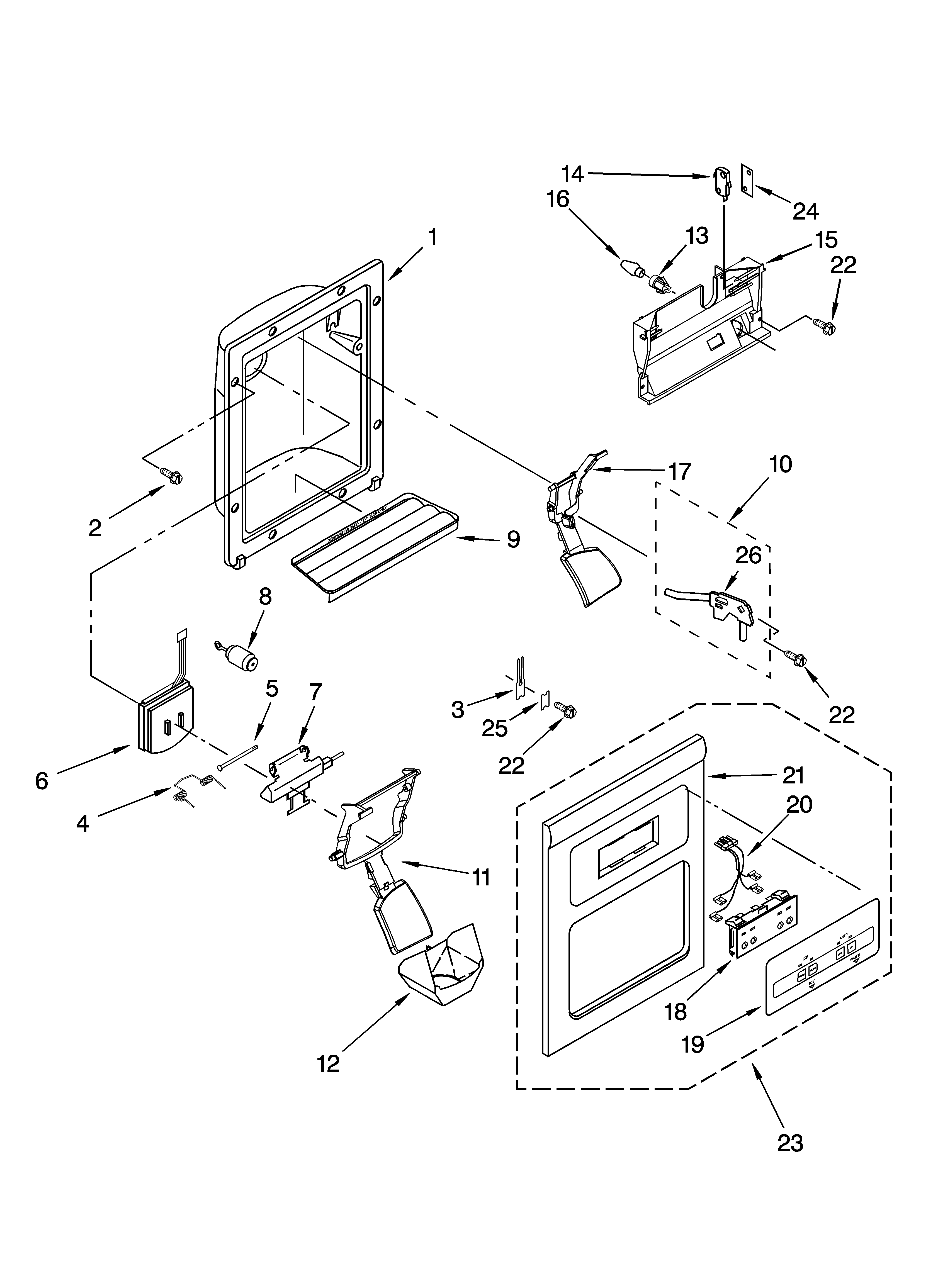 Whirlpool ED5LHAXML12 dispenser front parts diagram