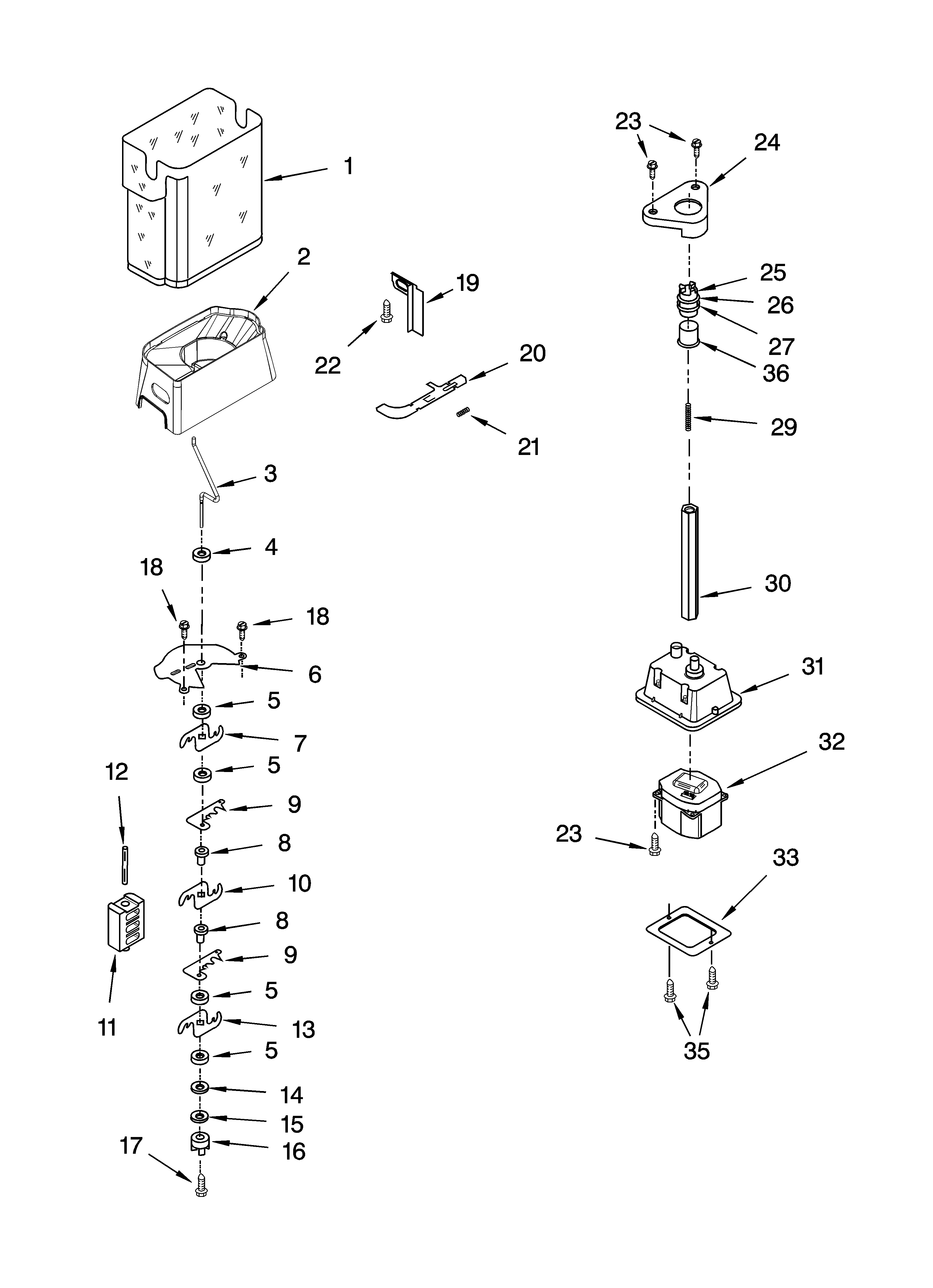 Whirlpool ED5NHAXNL03 motor and ice container parts diagram