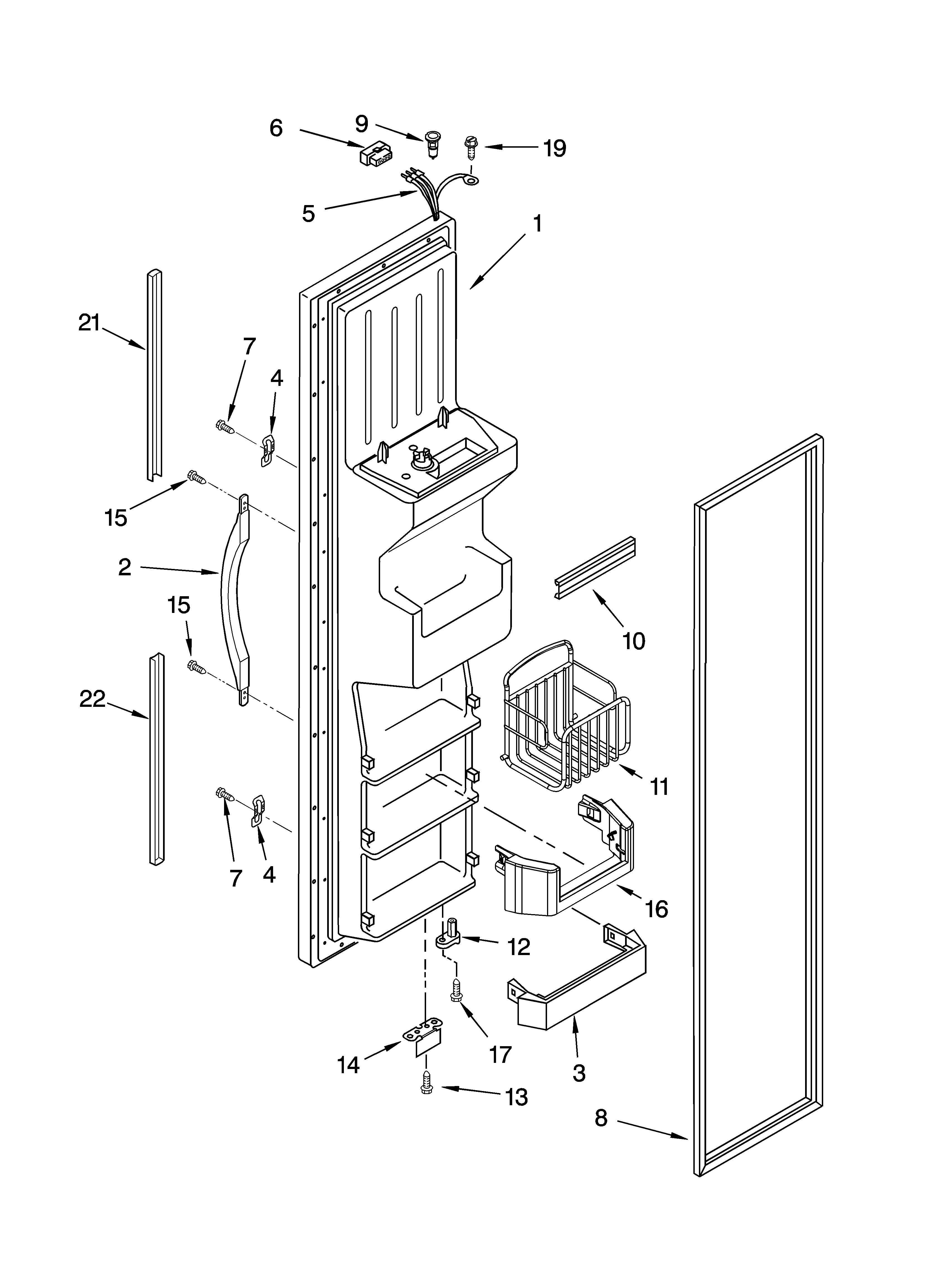 Whirlpool ED5NHAXNL03 freezer door parts diagram