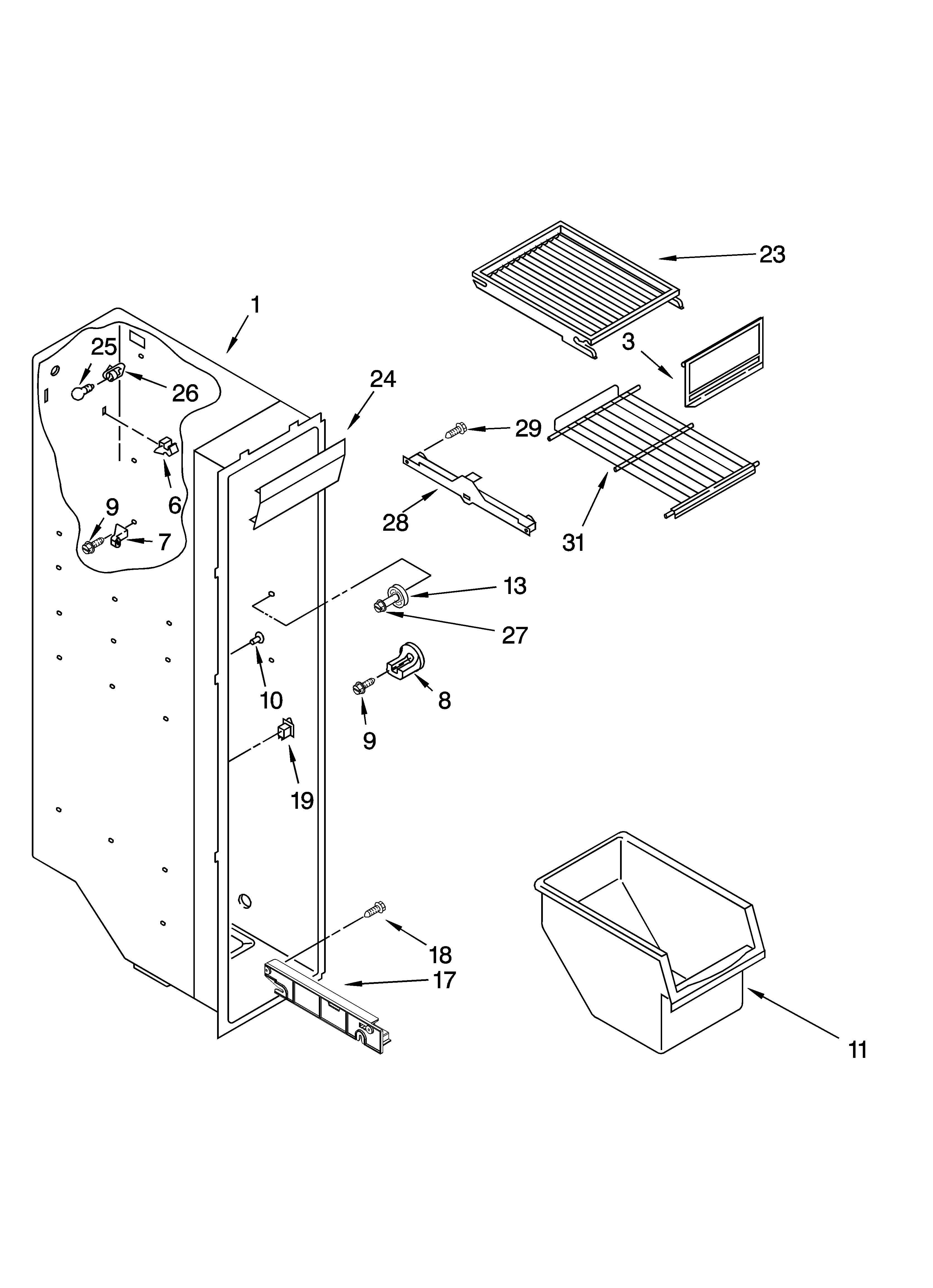 Whirlpool ED5NHGXRL01 freezer liner parts diagram