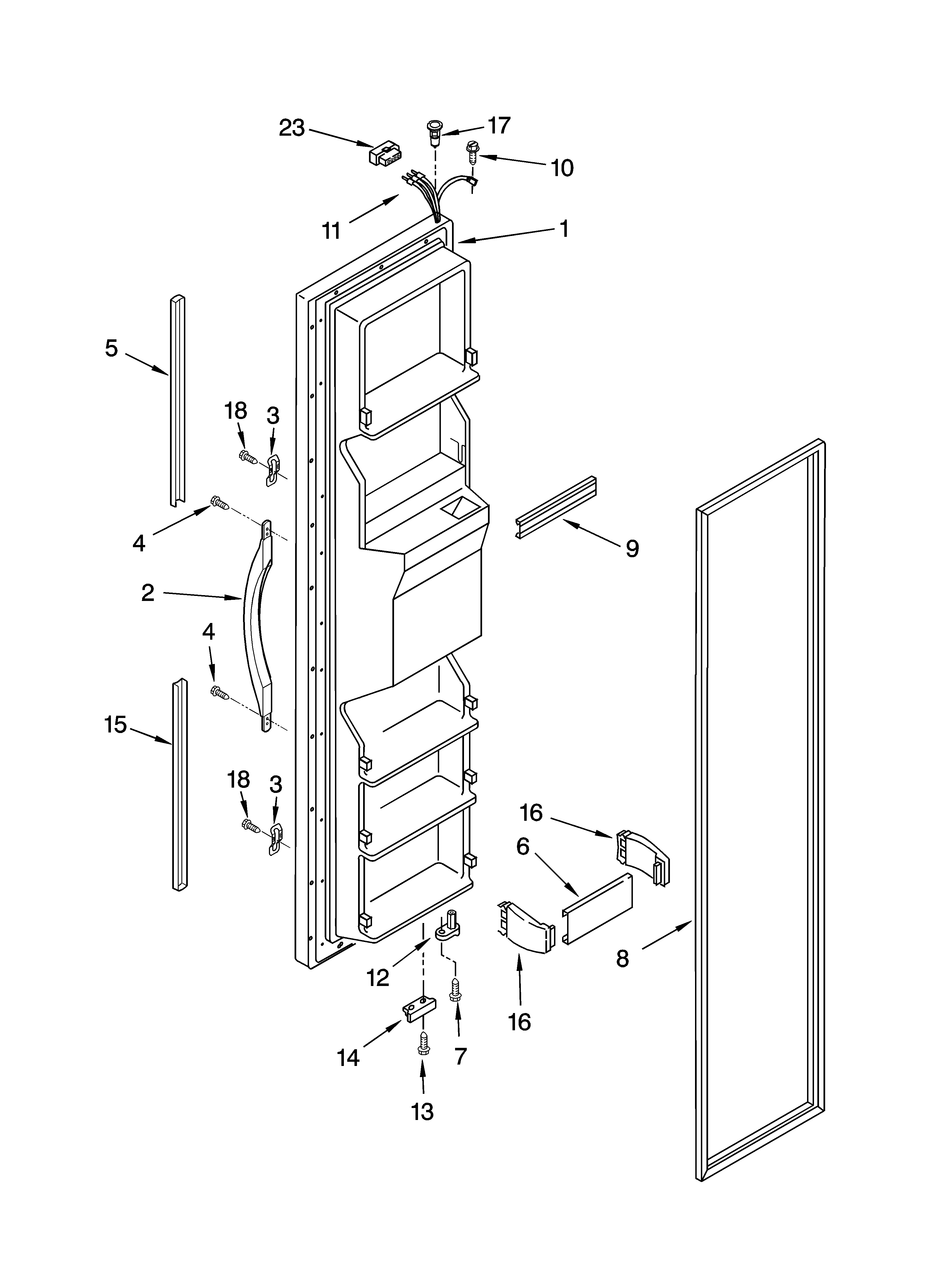 Whirlpool ED5NHGXRL01 freezer door parts diagram
