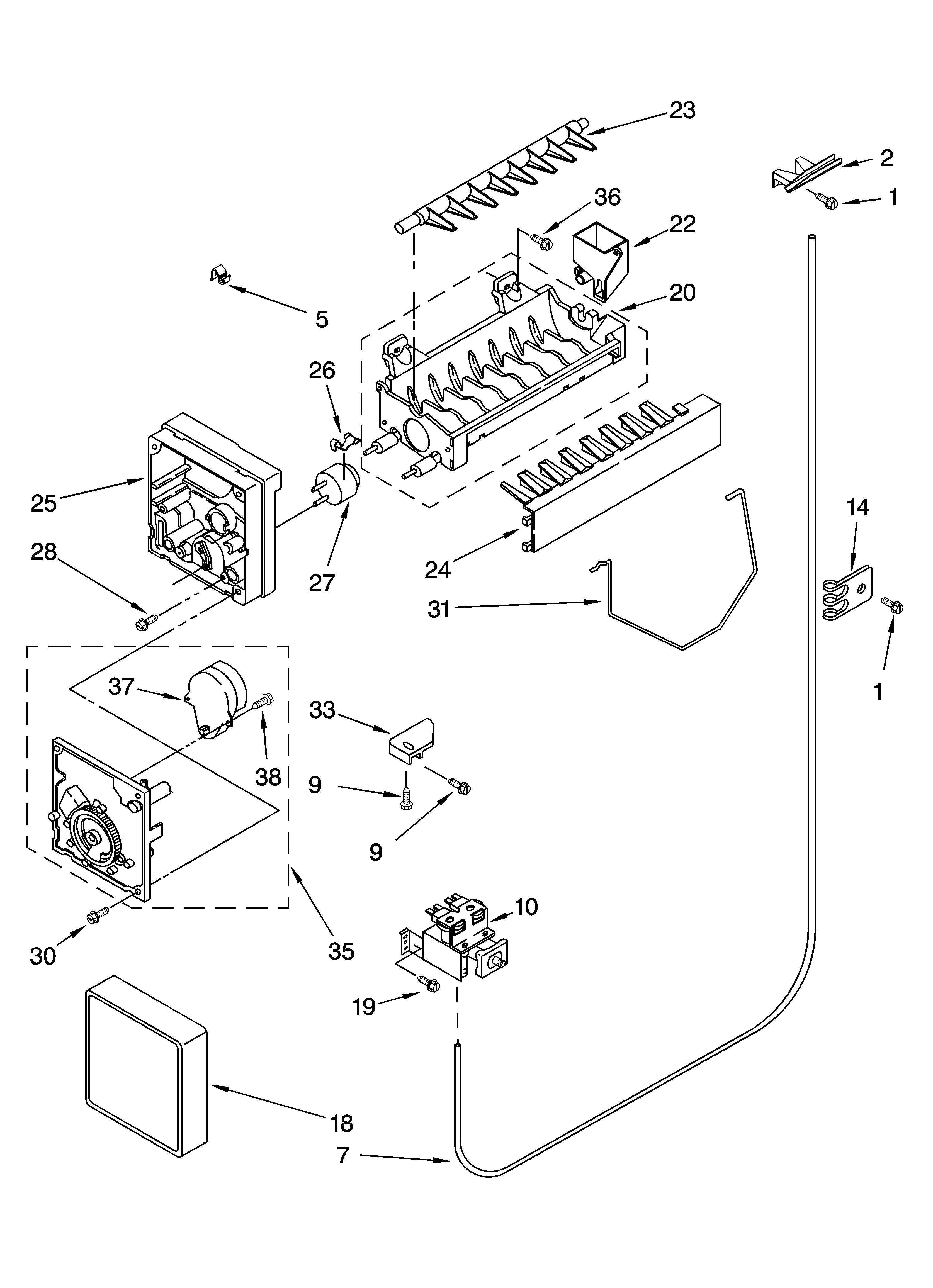 Whirlpool ED5NHGXRL01 icemaker parts, optional parts diagram