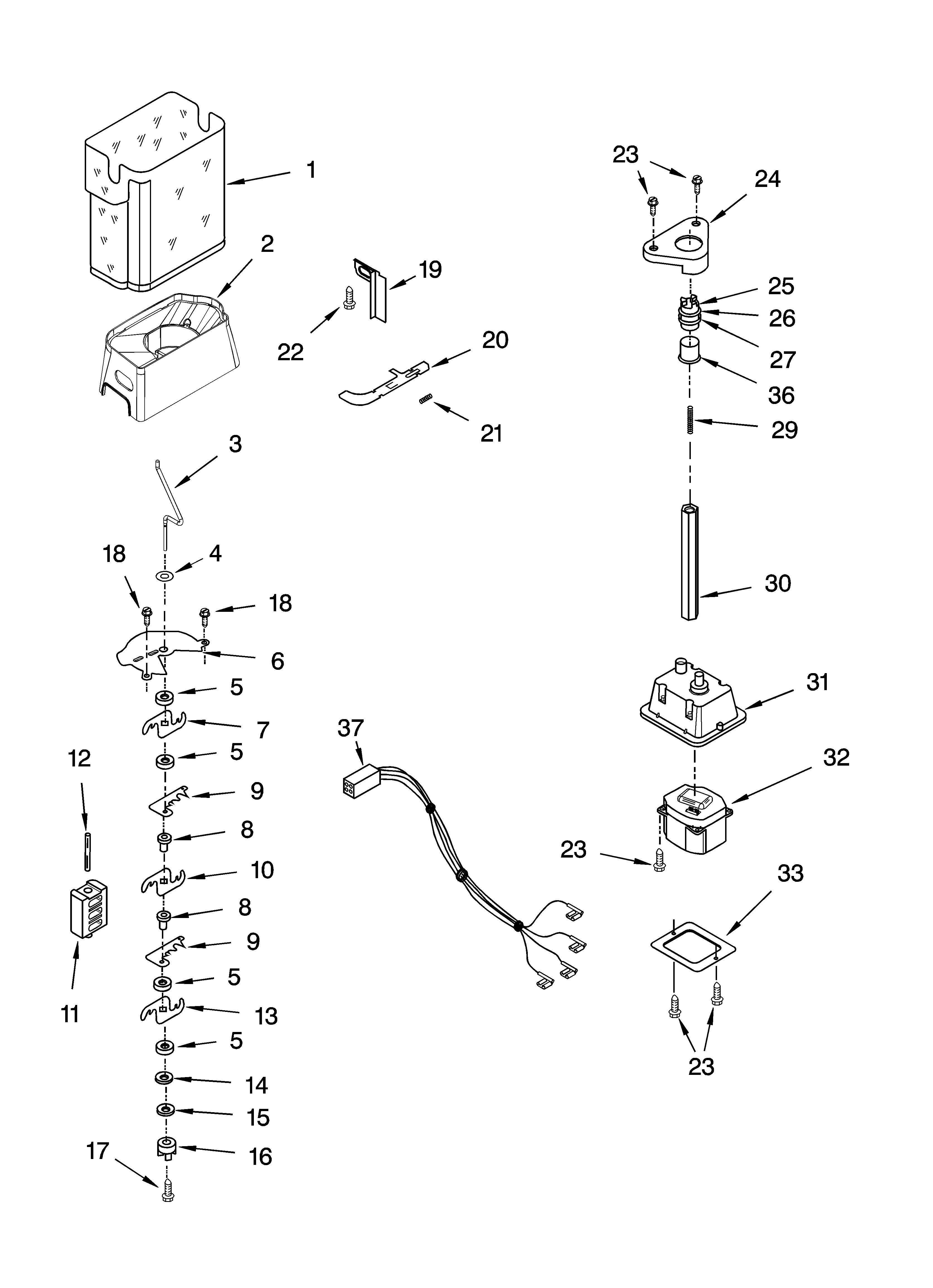 Whirlpool GC5SHEXNB03 motor and ice container parts diagram