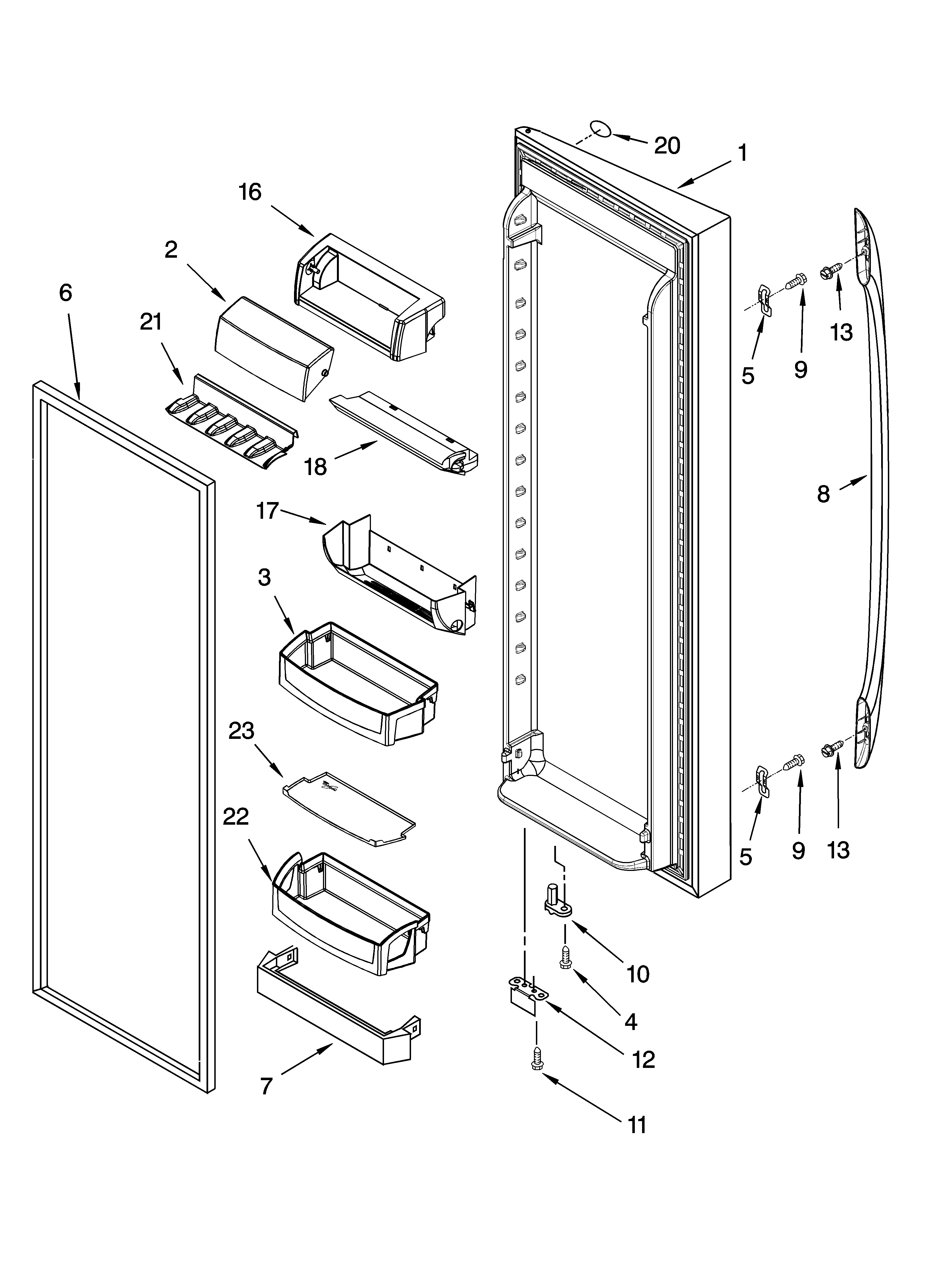 Whirlpool GS6SHEXNB01 refrigerator door parts diagram