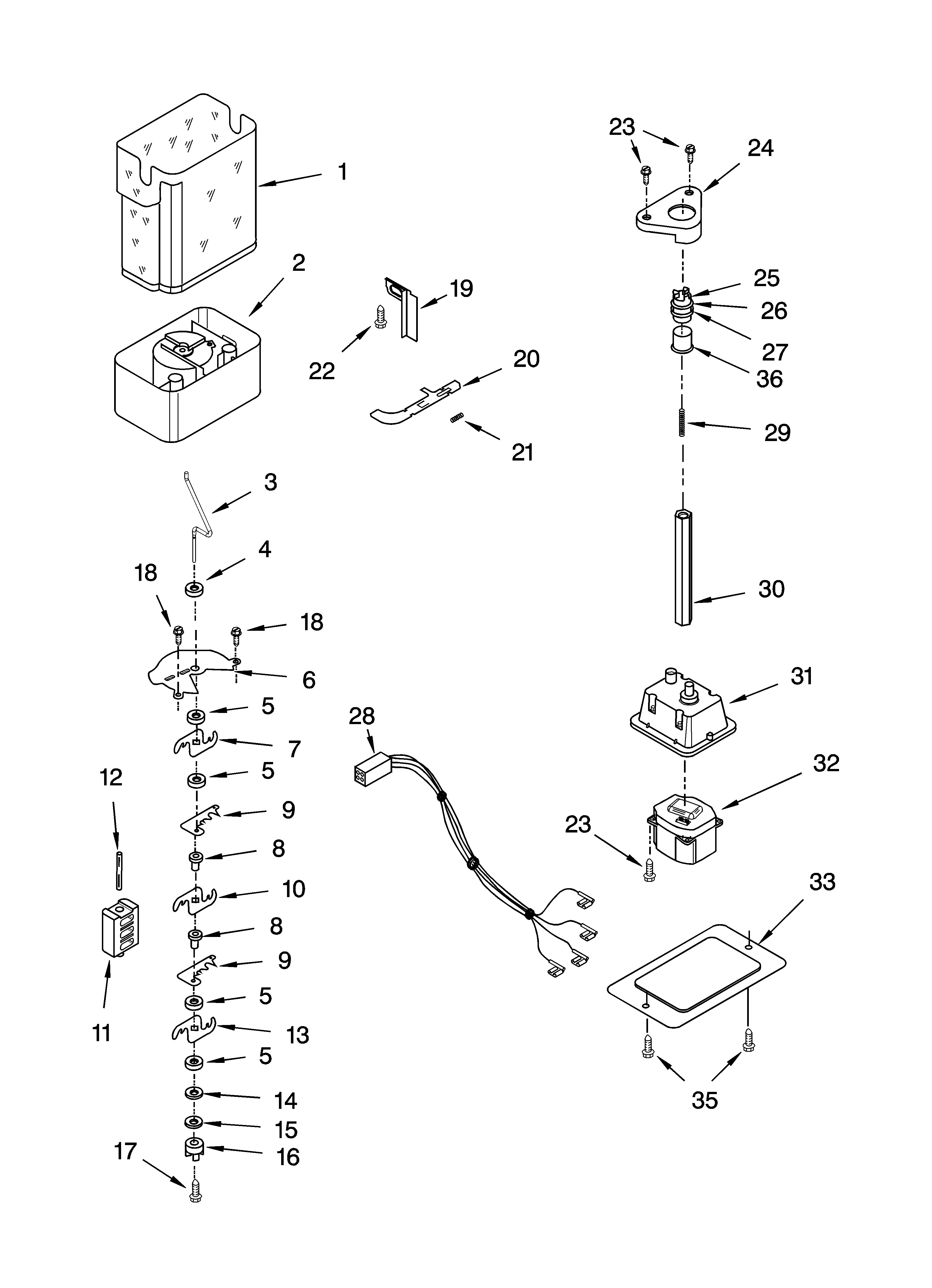 Whirlpool GS6SHEXNL02 motor and ice container parts diagram