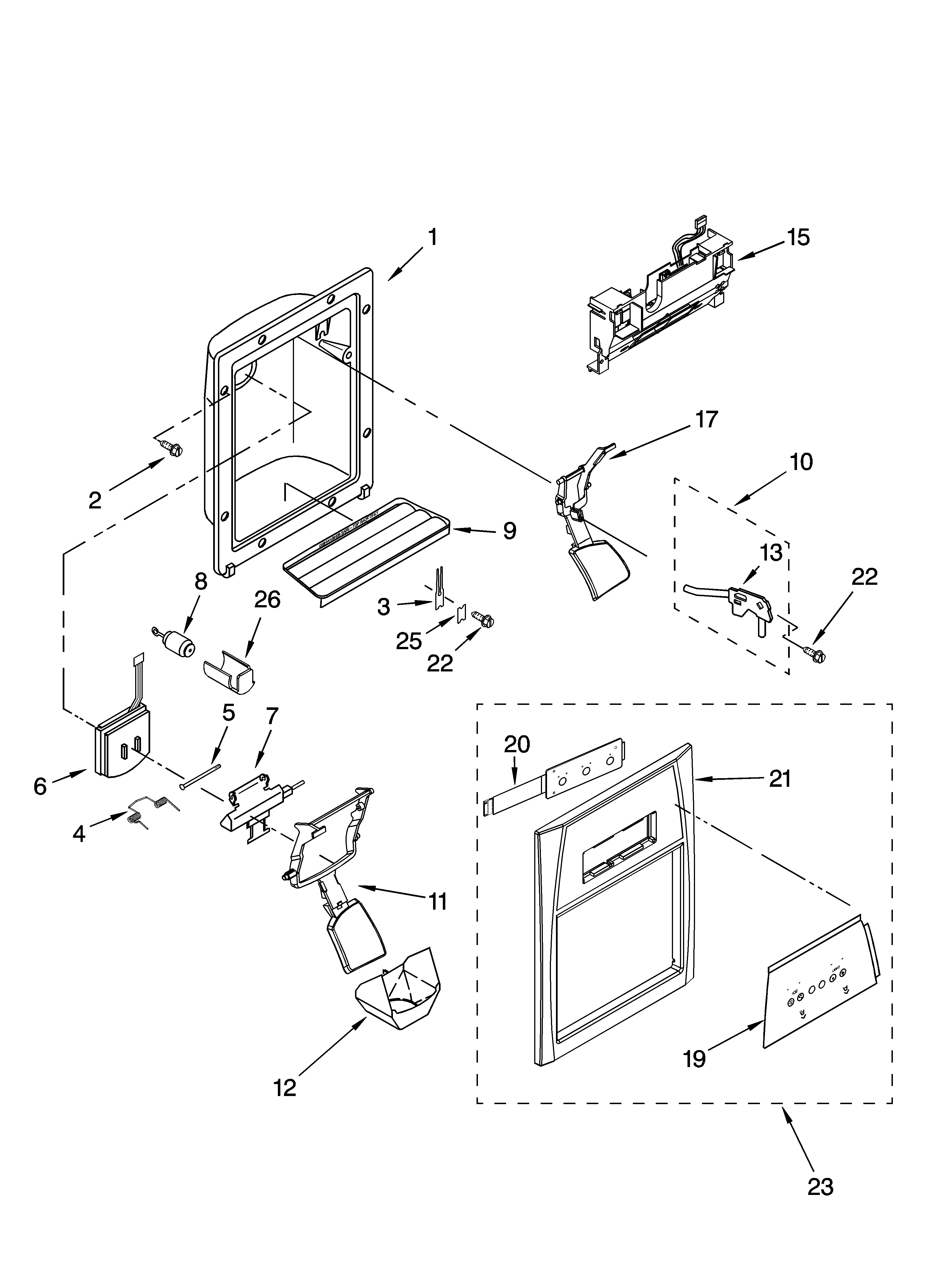 Whirlpool GS6SHEXNL02 dispenser front parts diagram