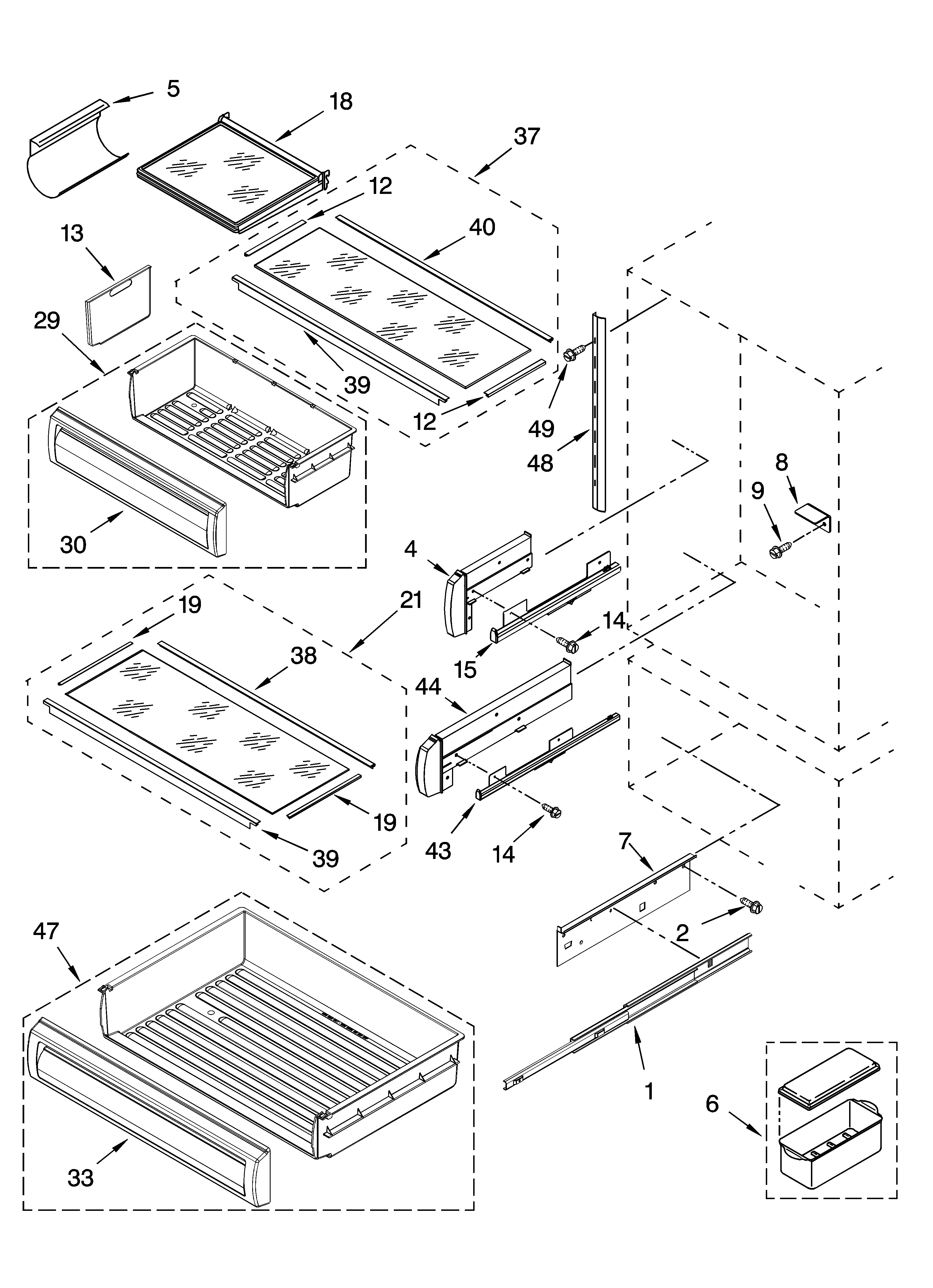 KitchenAid KBLS36FMB02 refrigerator shelf parts diagram