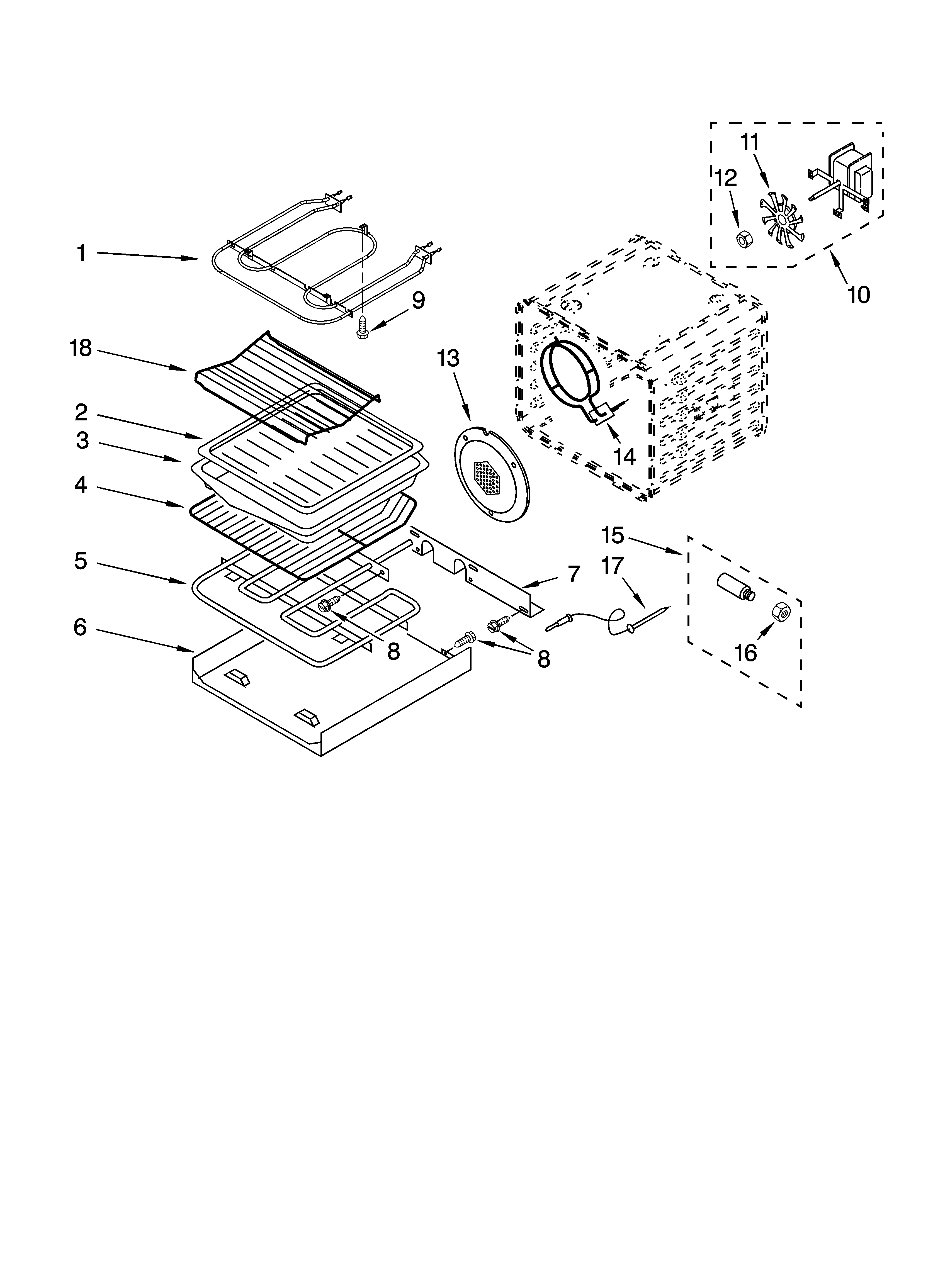 KitchenAid KEBC247KWH05 internal oven parts diagram