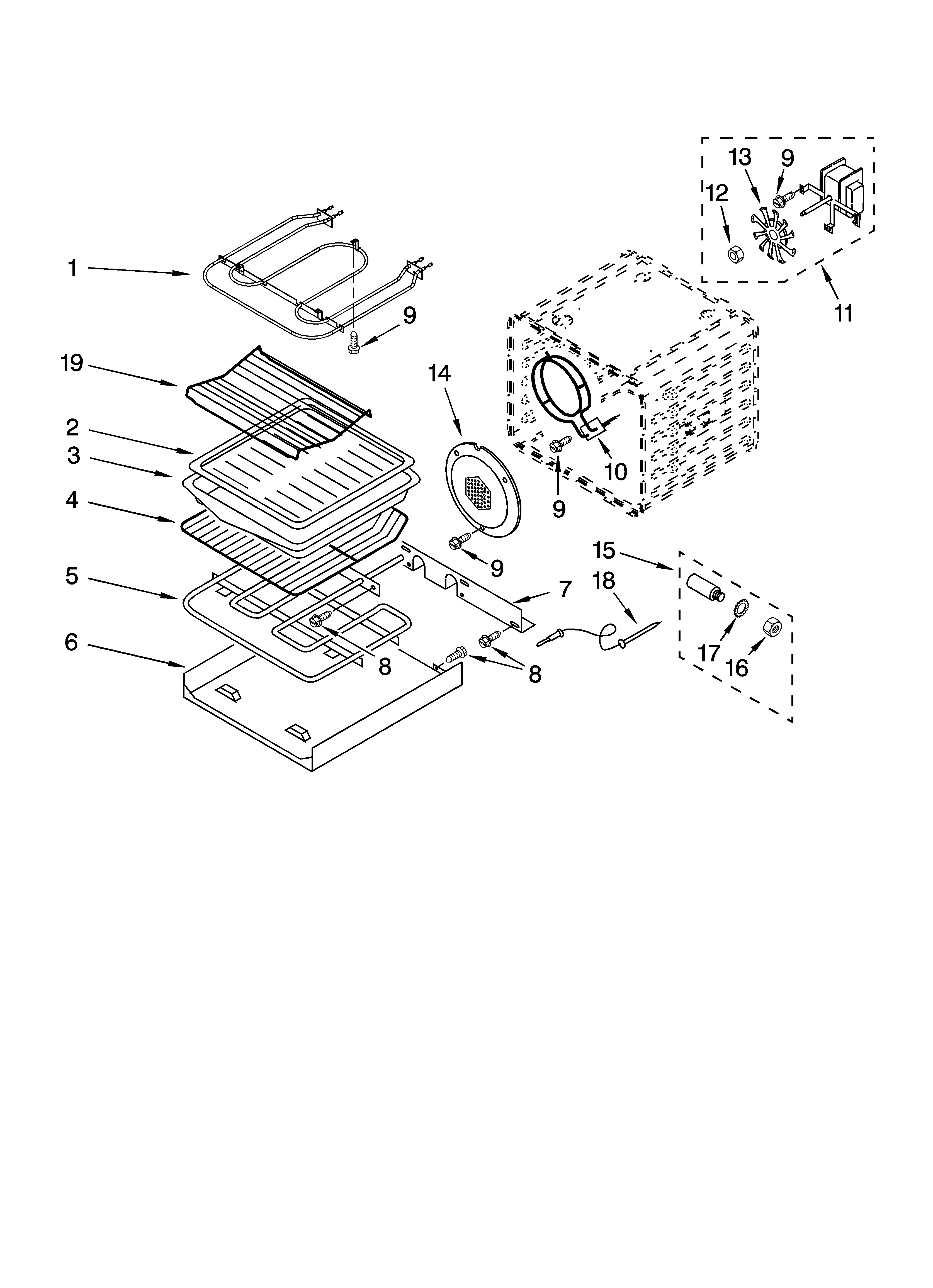 KitchenAid KEBC277KWH05 internal oven parts diagram
