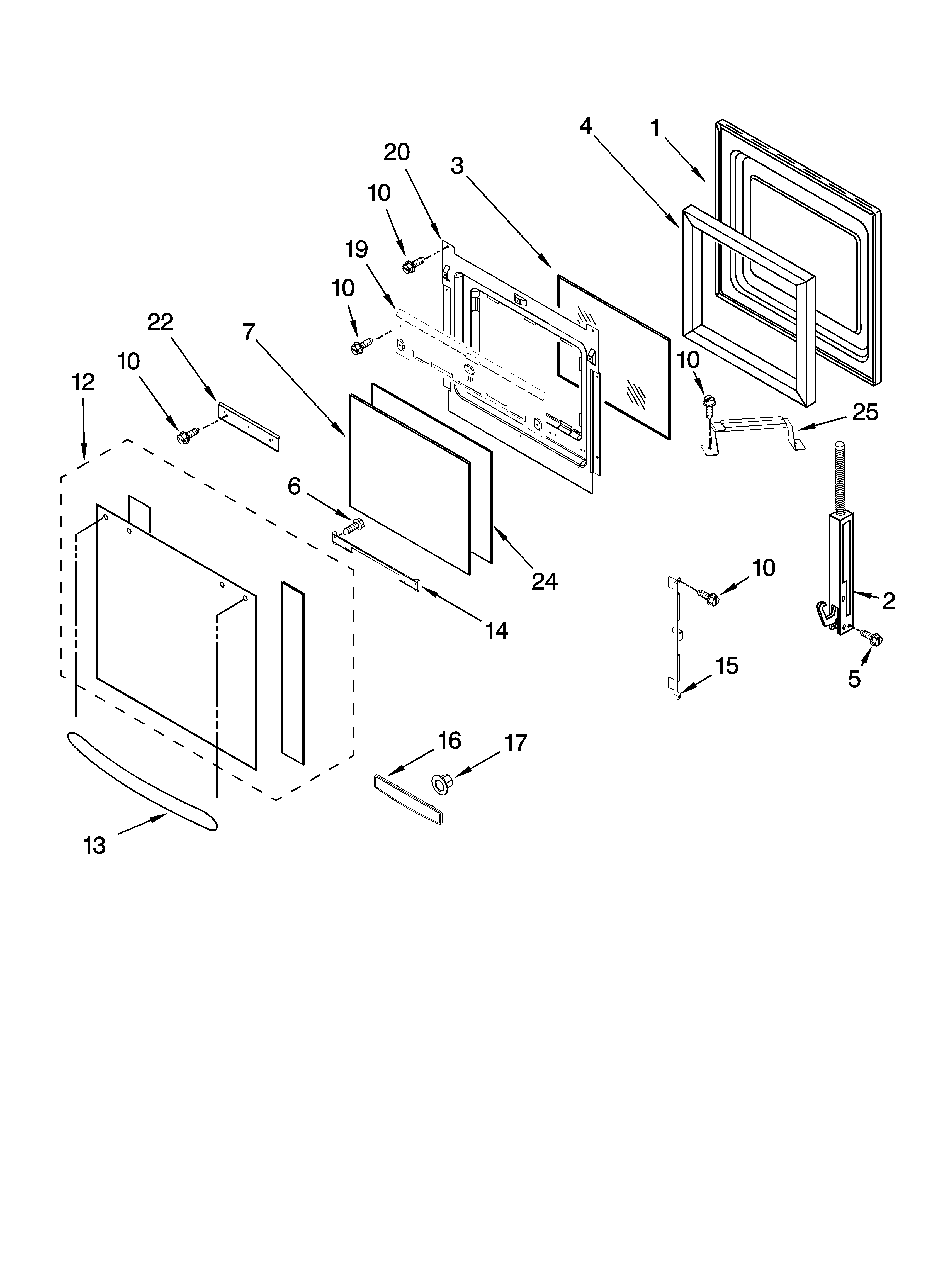 KitchenAid KEBV107PSS01 oven door parts diagram