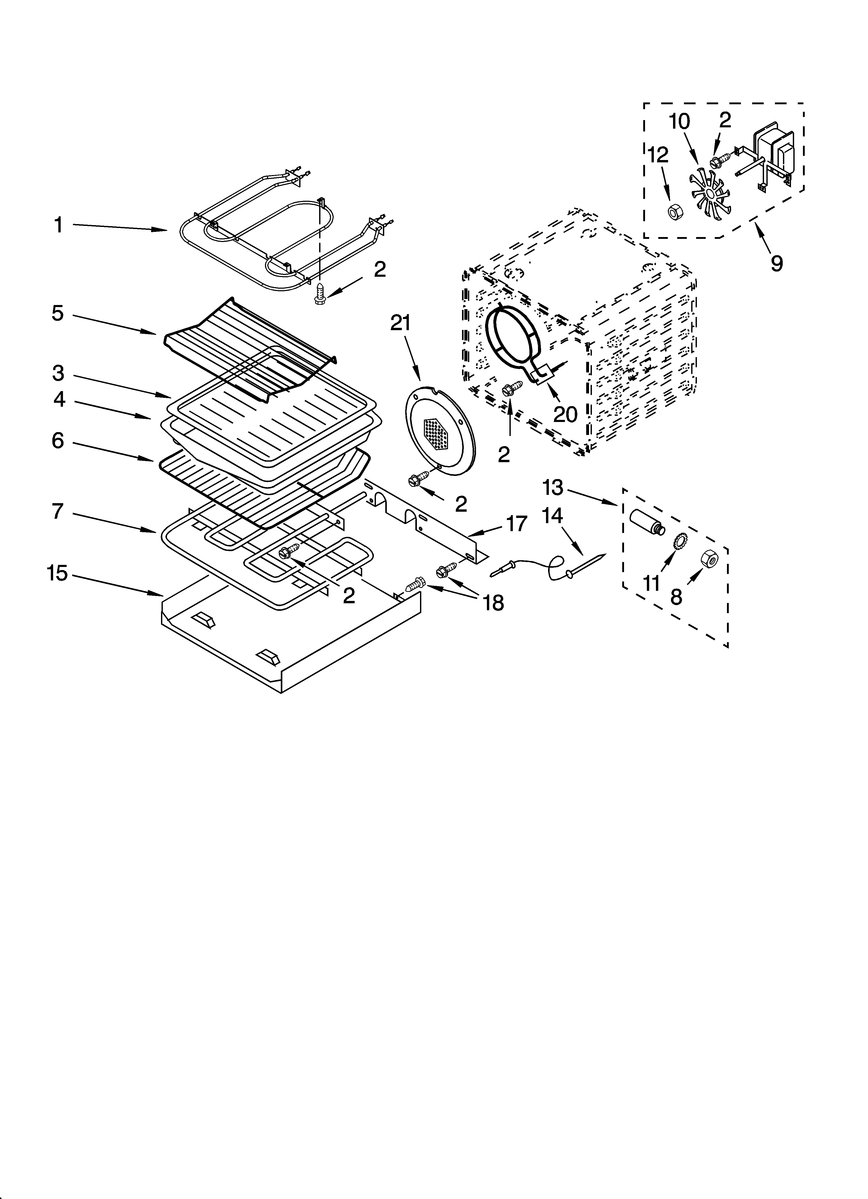 KitchenAid KEMC307KWH05 internal oven parts diagram