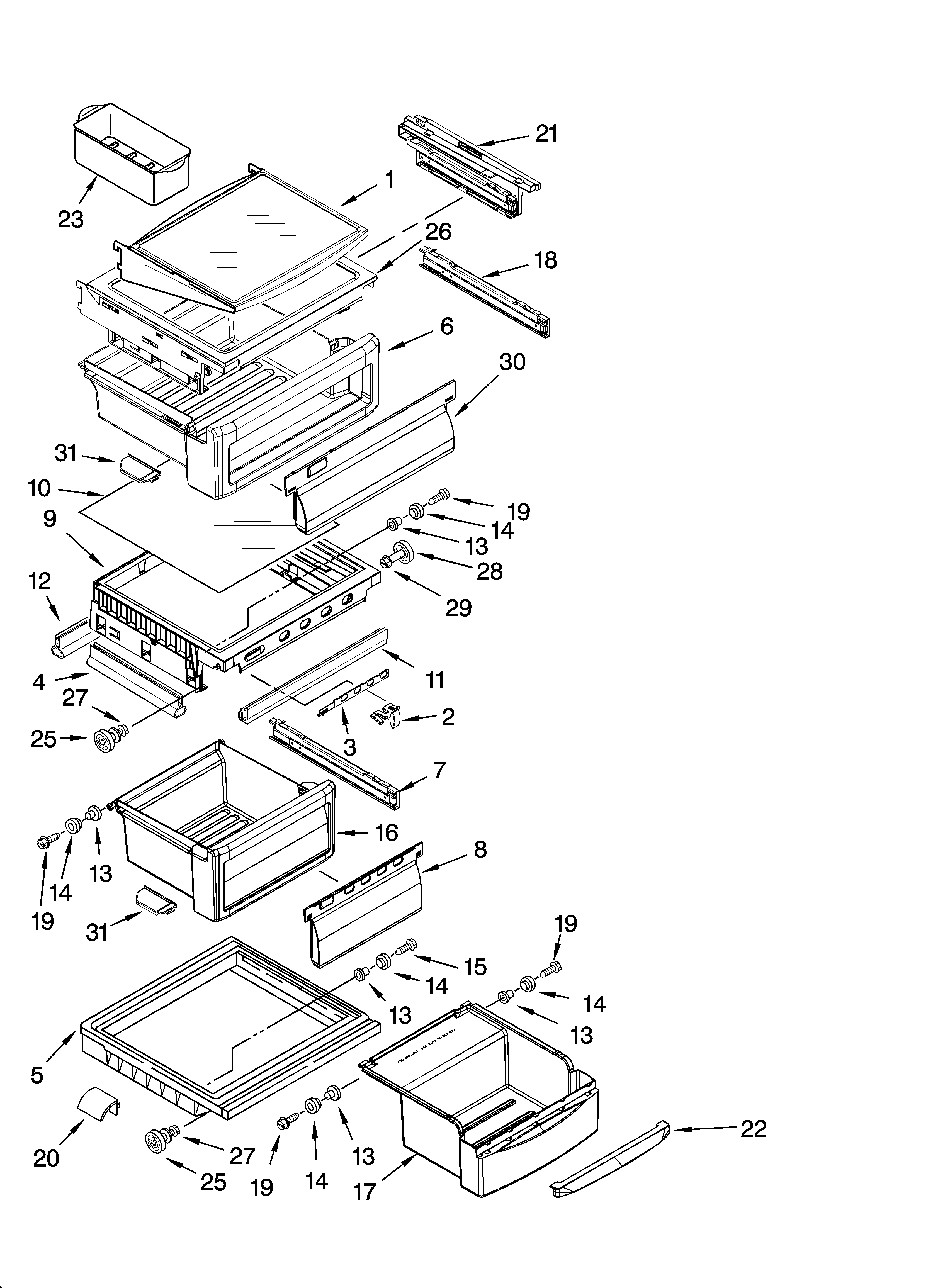 KitchenAid KSBS23INBT01 refrigerator shelf parts diagram