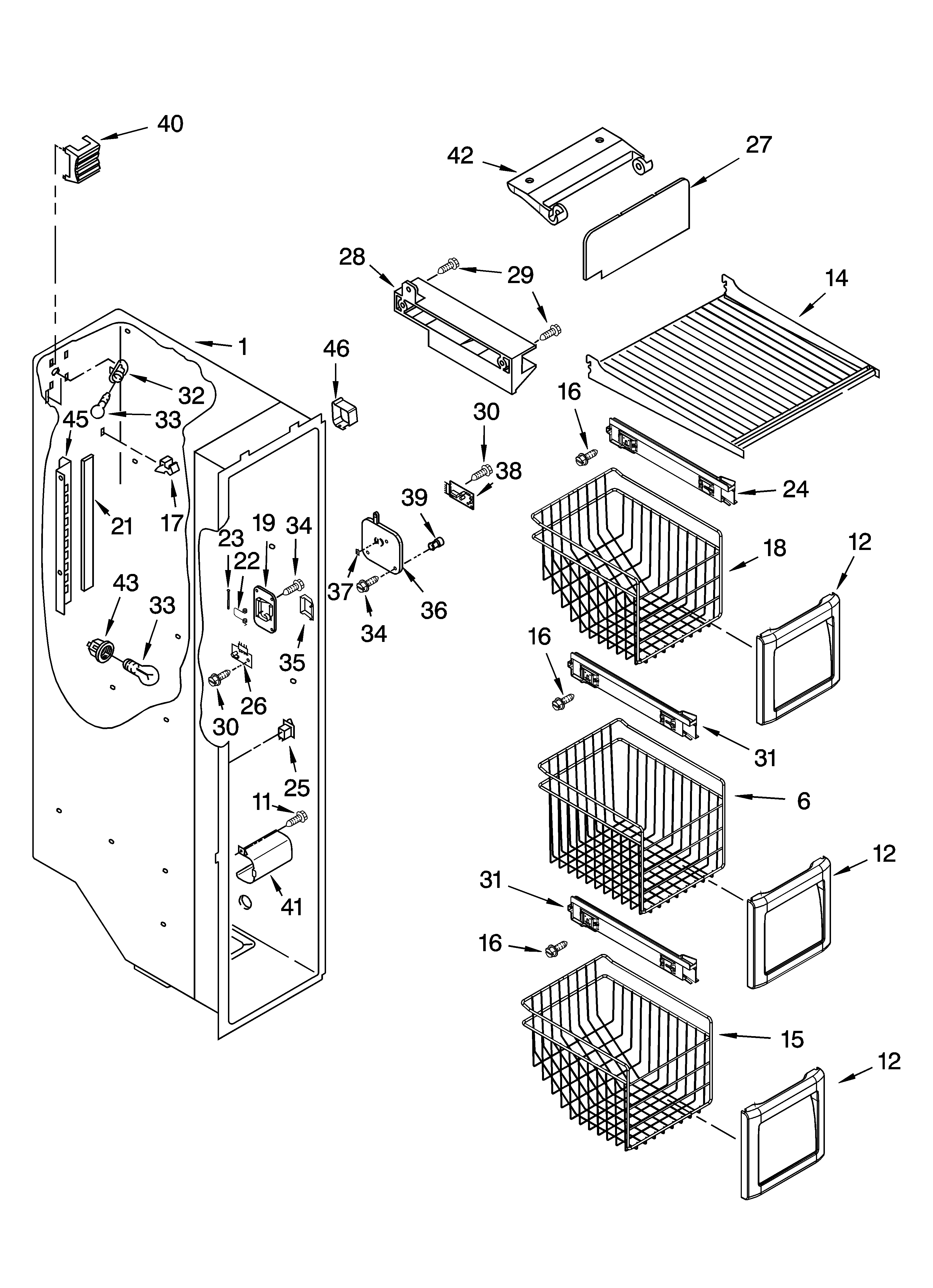 KitchenAid KSRF25FRBL01 freezer liner parts diagram