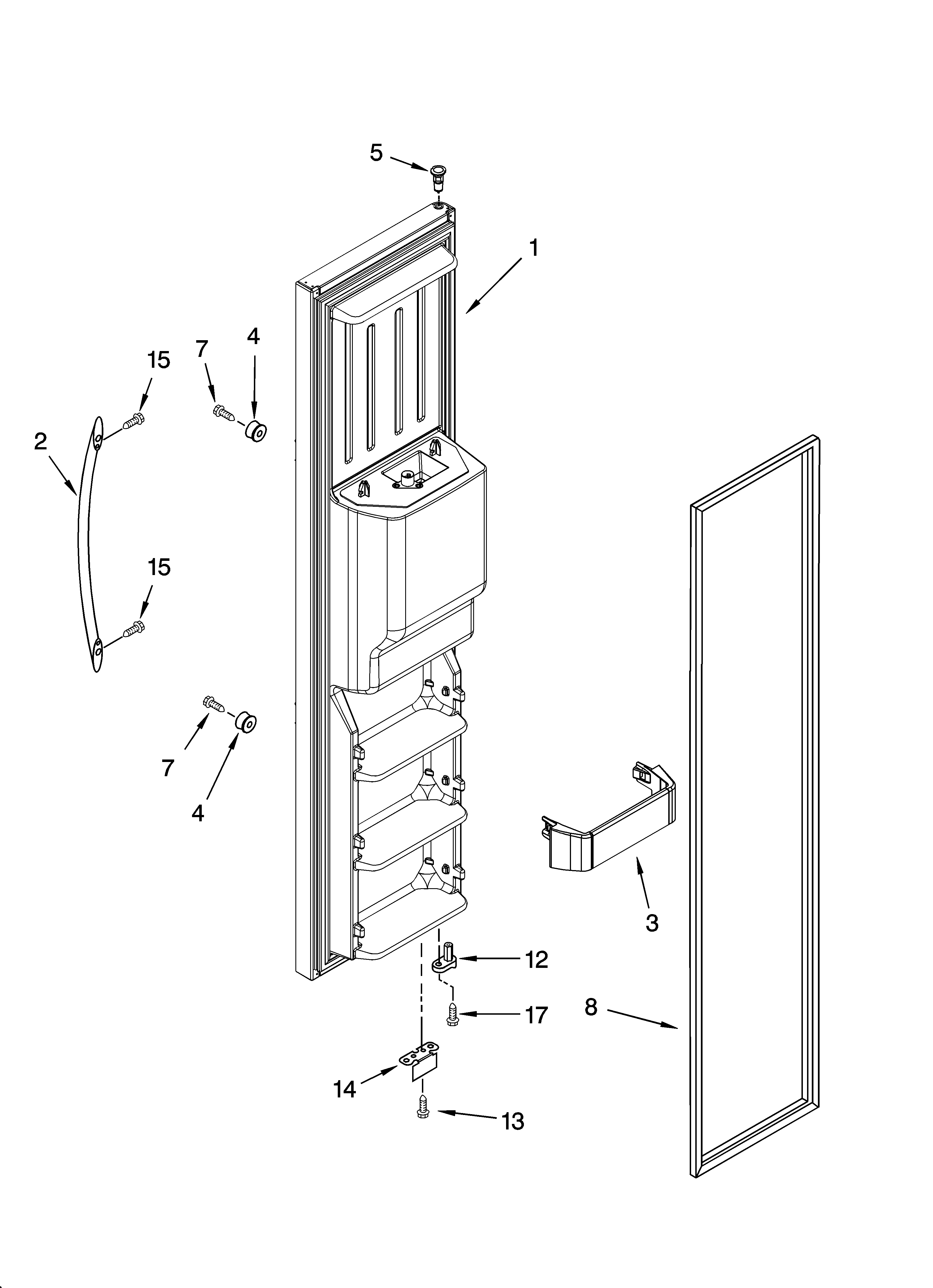 KitchenAid KSRF25FRBL01 freezer door parts diagram