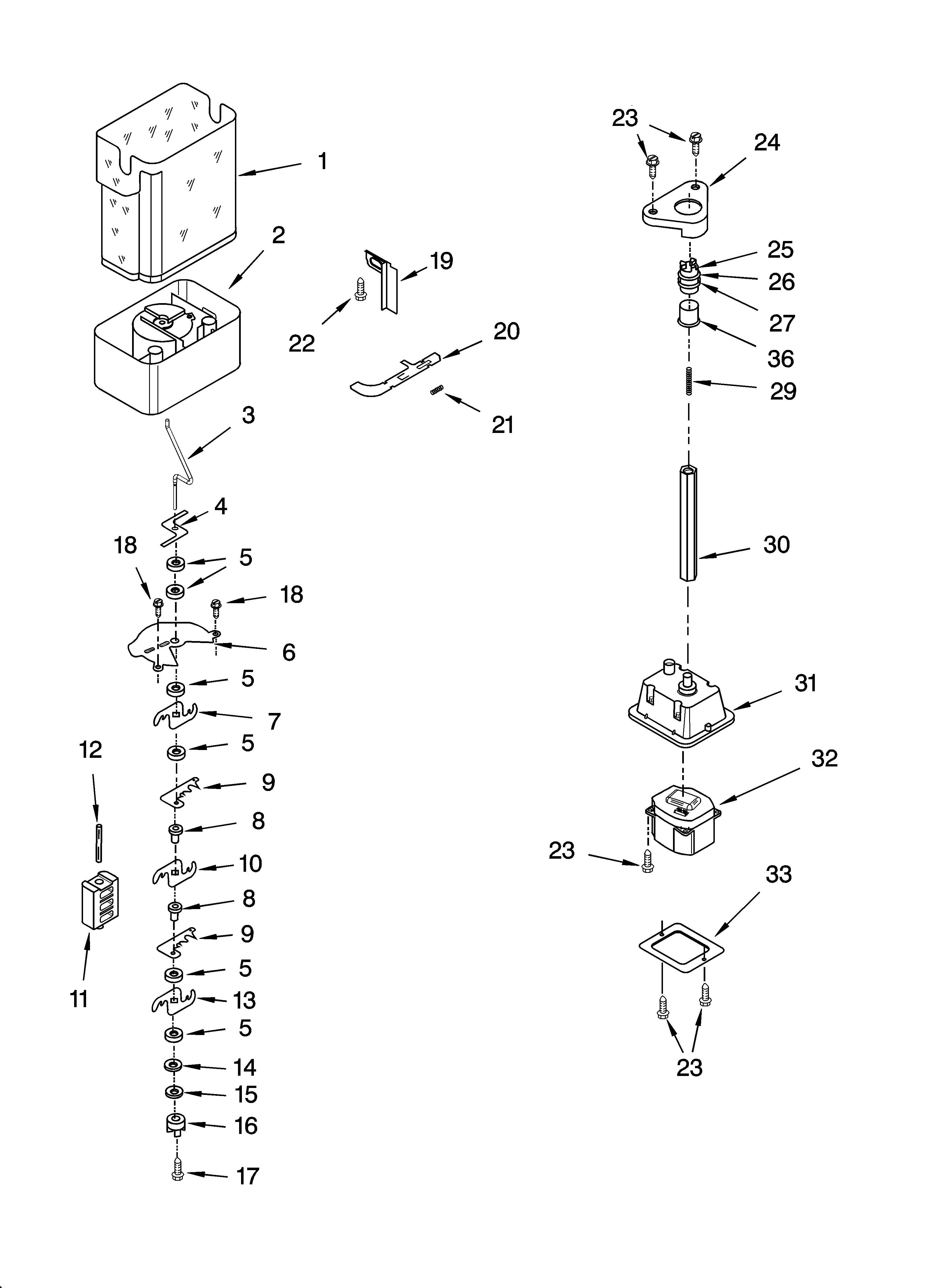 KitchenAid KSRG25FKSS17 motor and ice container parts diagram