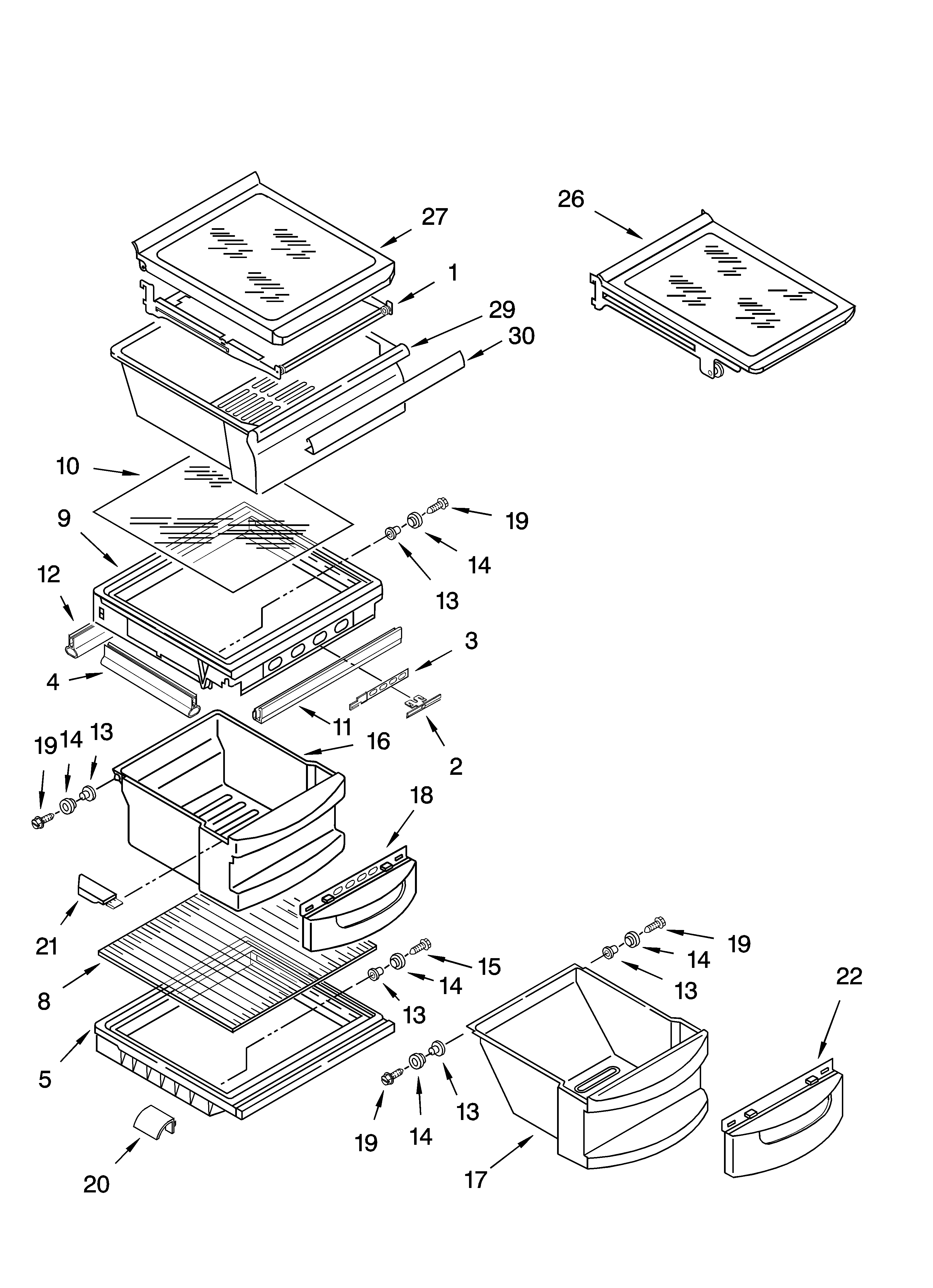 KitchenAid KSRI22FNBL01 refrigerator shelf parts diagram