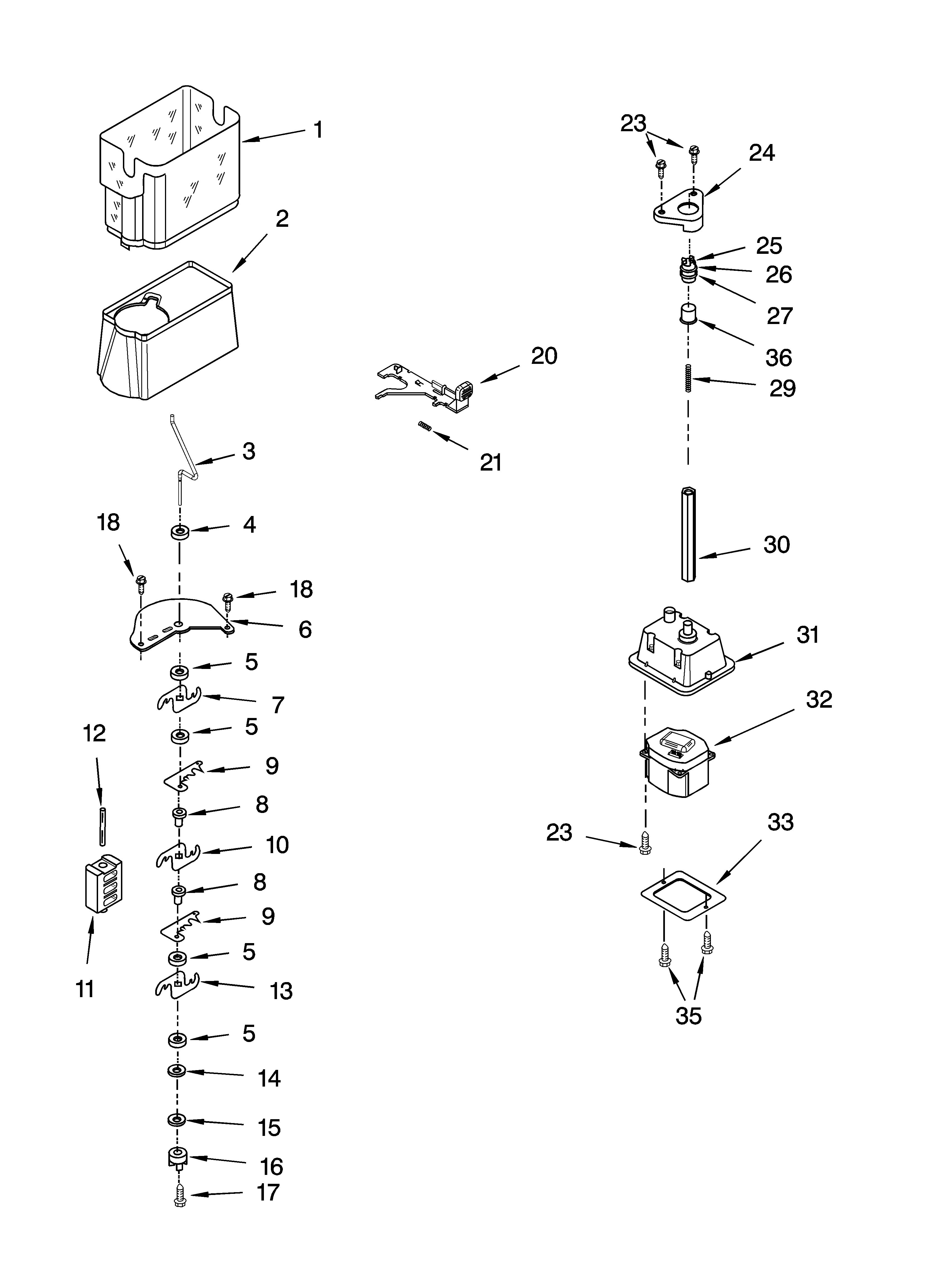 KitchenAid KSRI22FNBL01 motor and ice container parts diagram