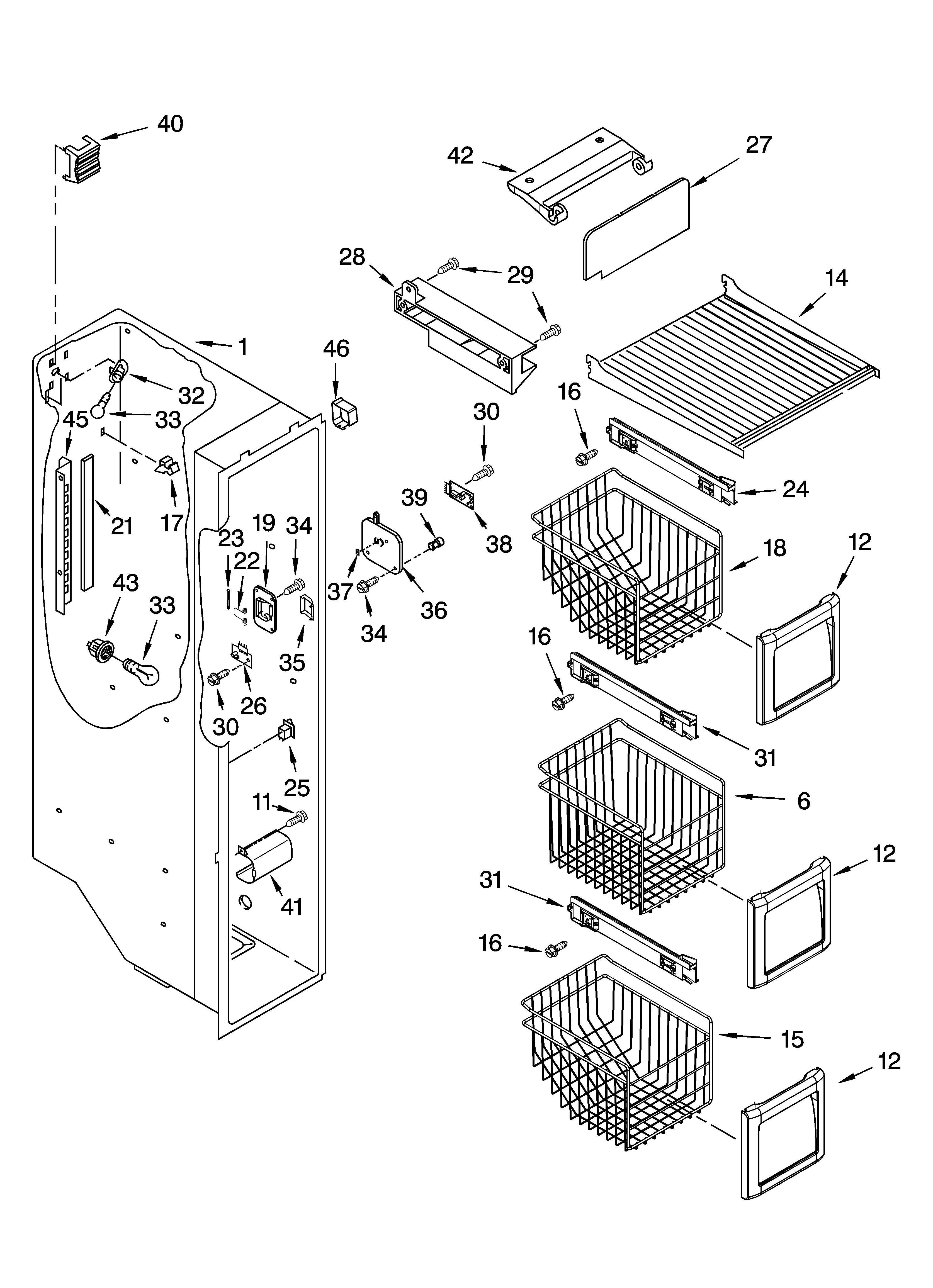 KitchenAid KSRN25FRSS01 freezer liner parts diagram
