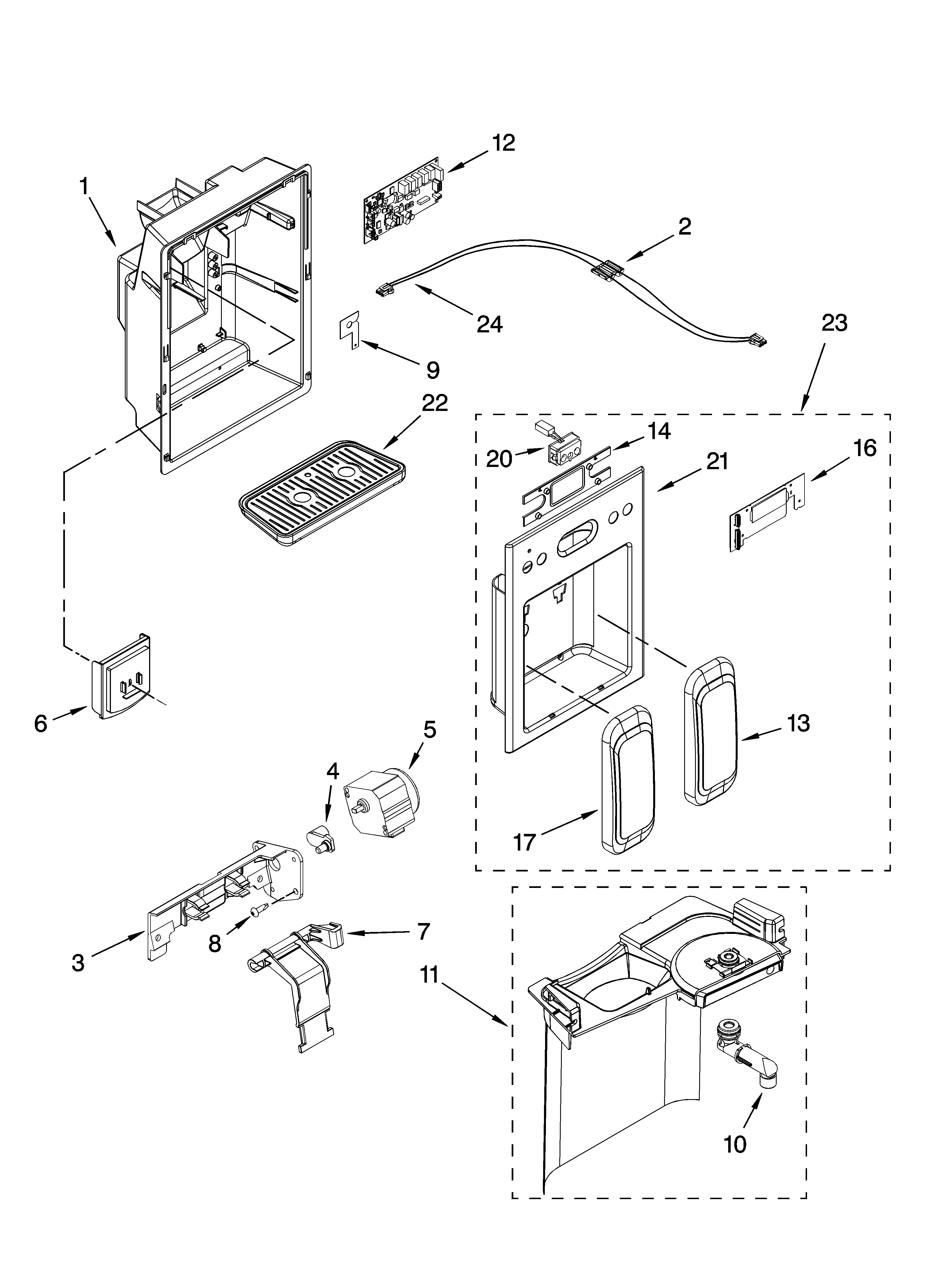 KitchenAid KSRN25FRSS01 dispenser front parts diagram