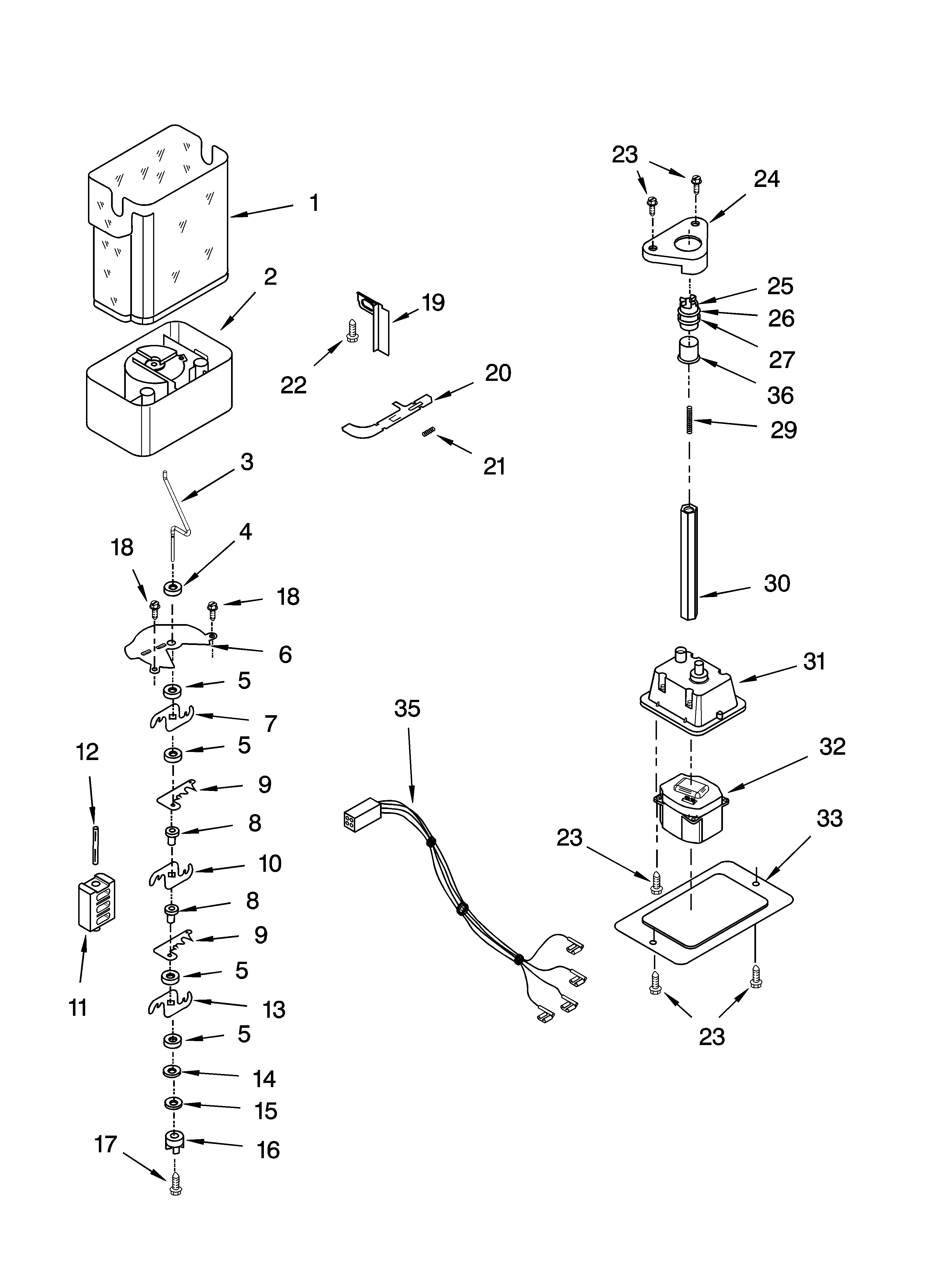 KitchenAid KSRP25FSBT00 motor and ice container parts diagram