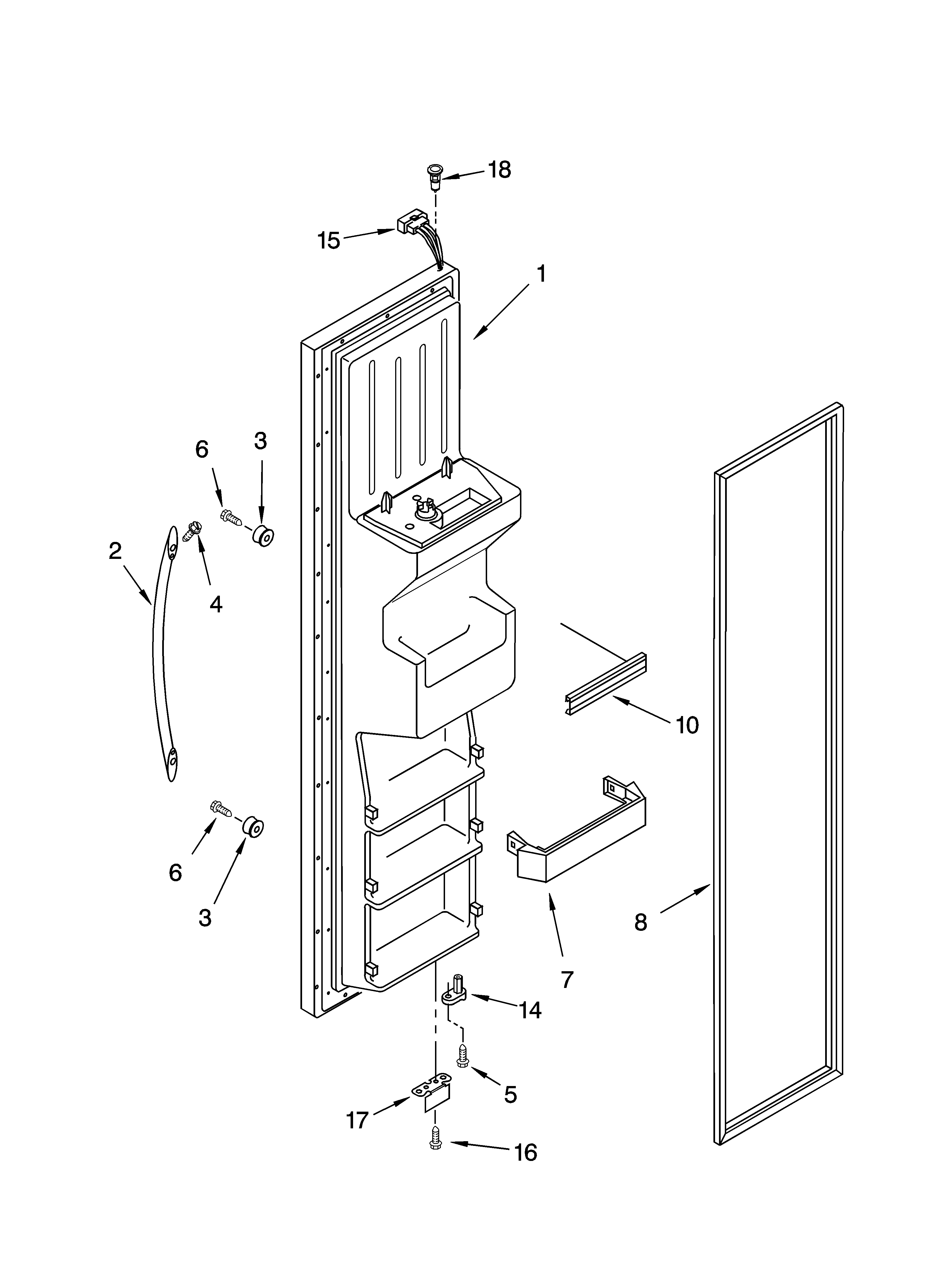 KitchenAid KSRP25FSBT00 freezer door parts diagram