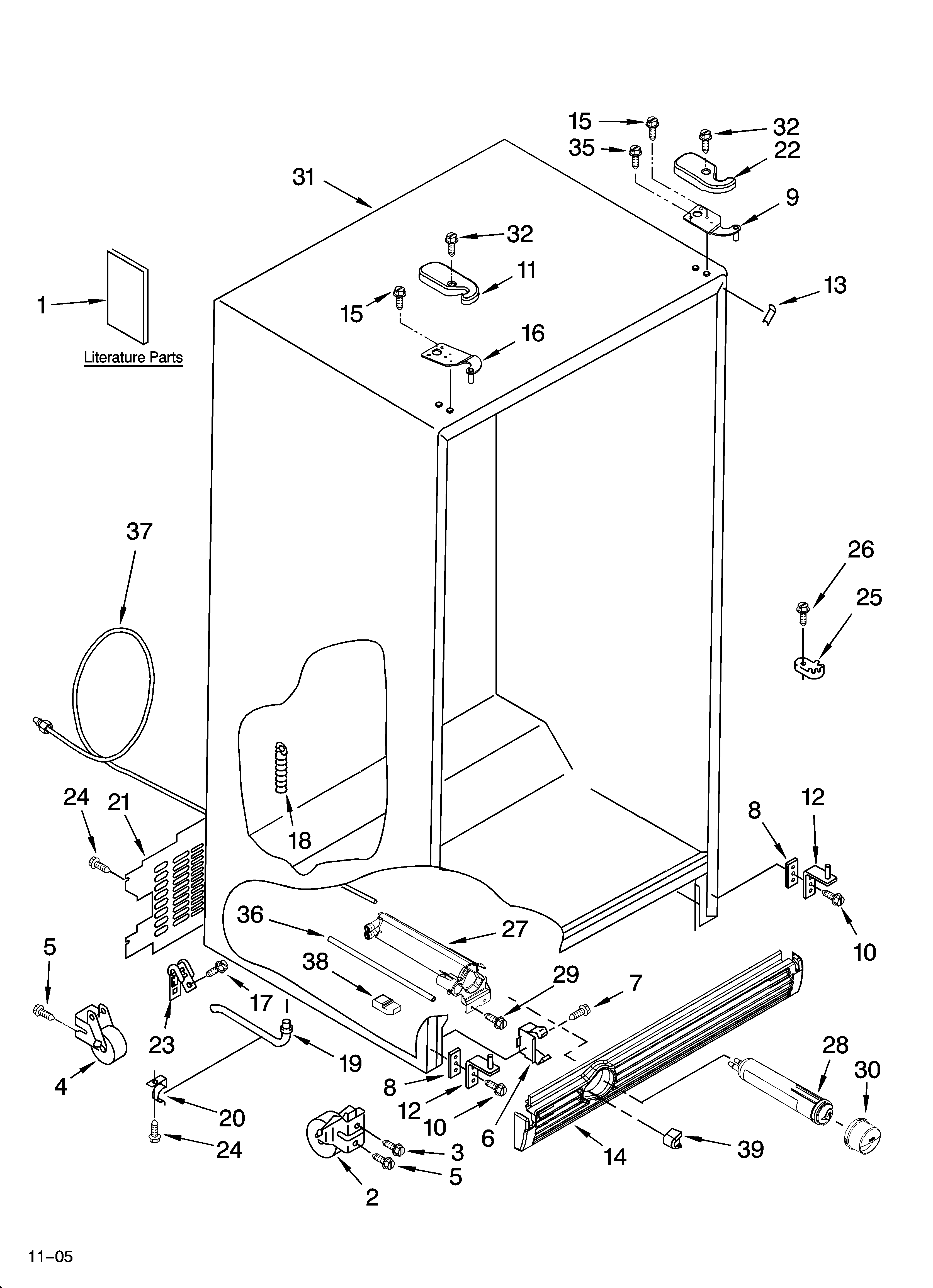 KitchenAid KSRU25CRST01 cabinet parts diagram
