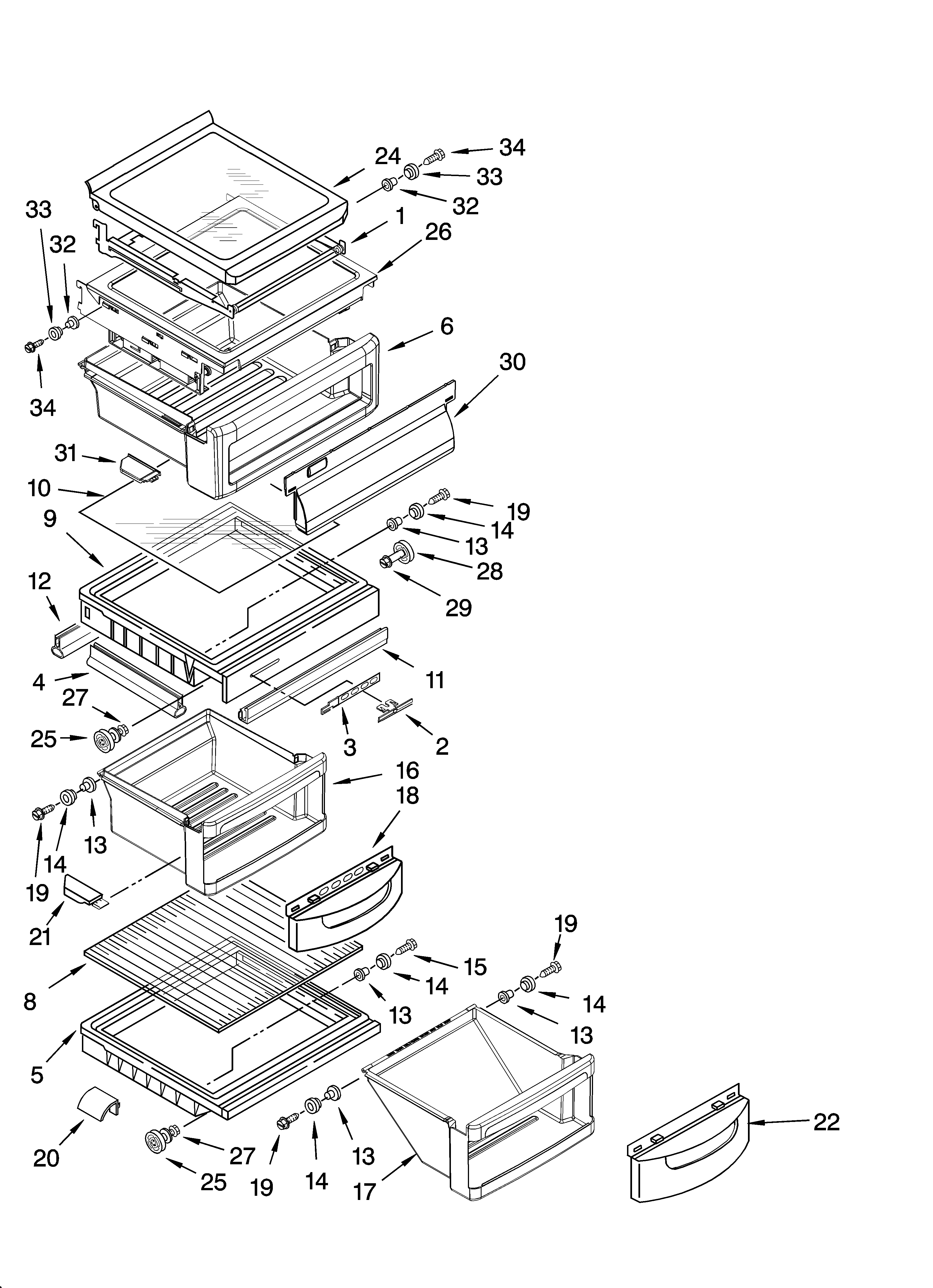 KitchenAid KSRU25CRST01 refrigerator shelf parts diagram