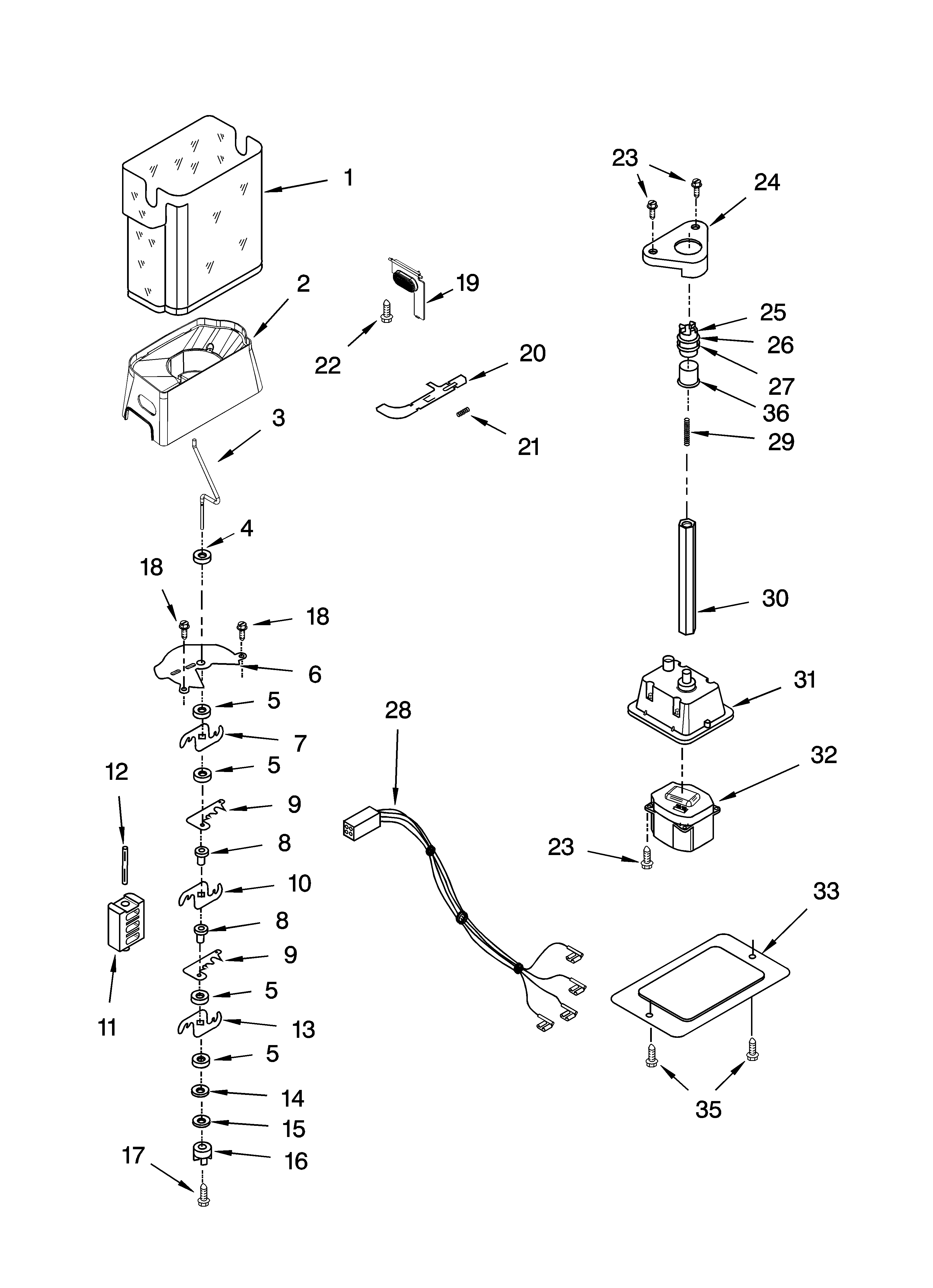 KitchenAid KSRW25CRSS02 motor and ice container parts diagram