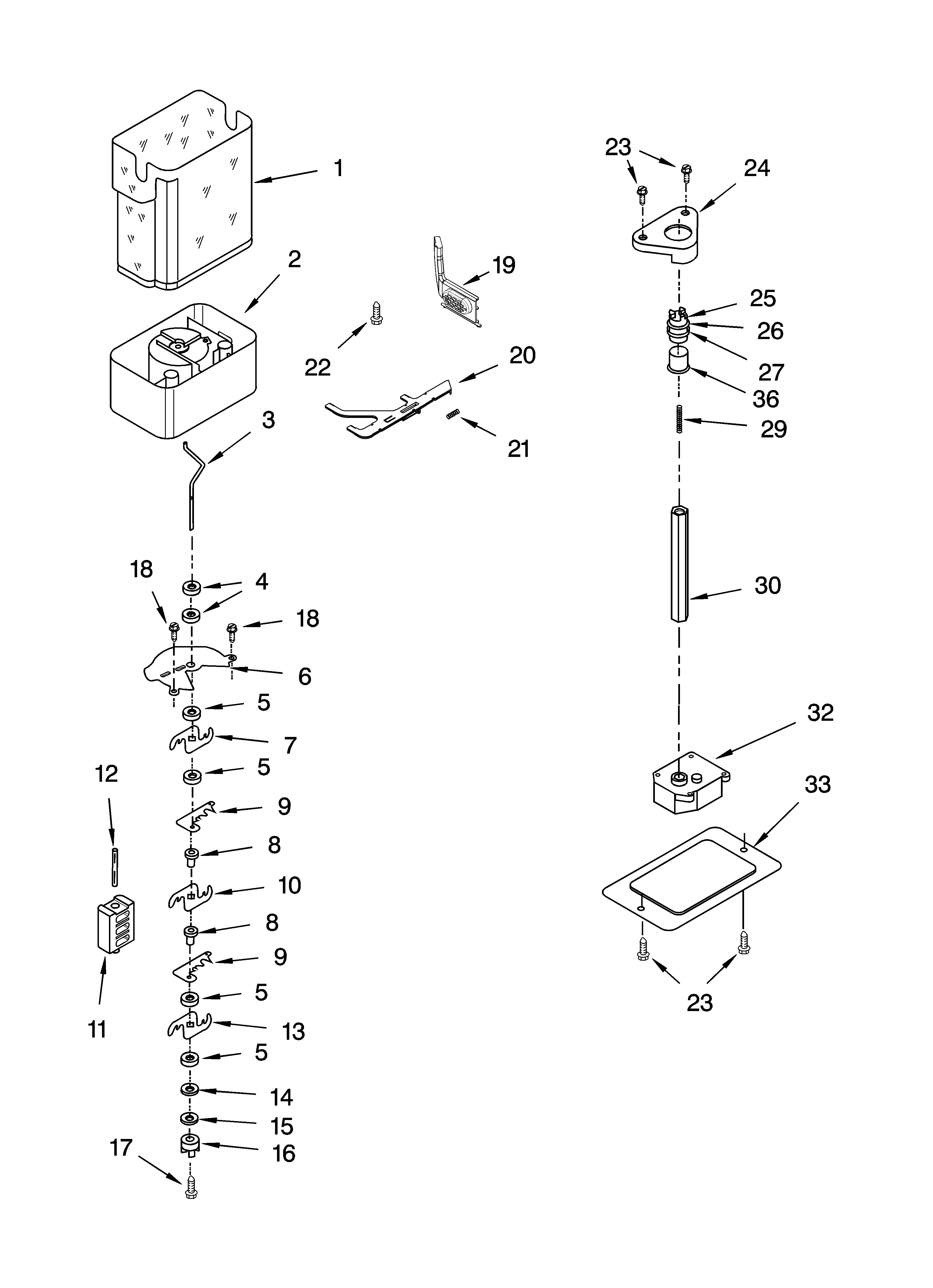 KitchenAid KSSC42QMS02 motor and ice container parts diagram