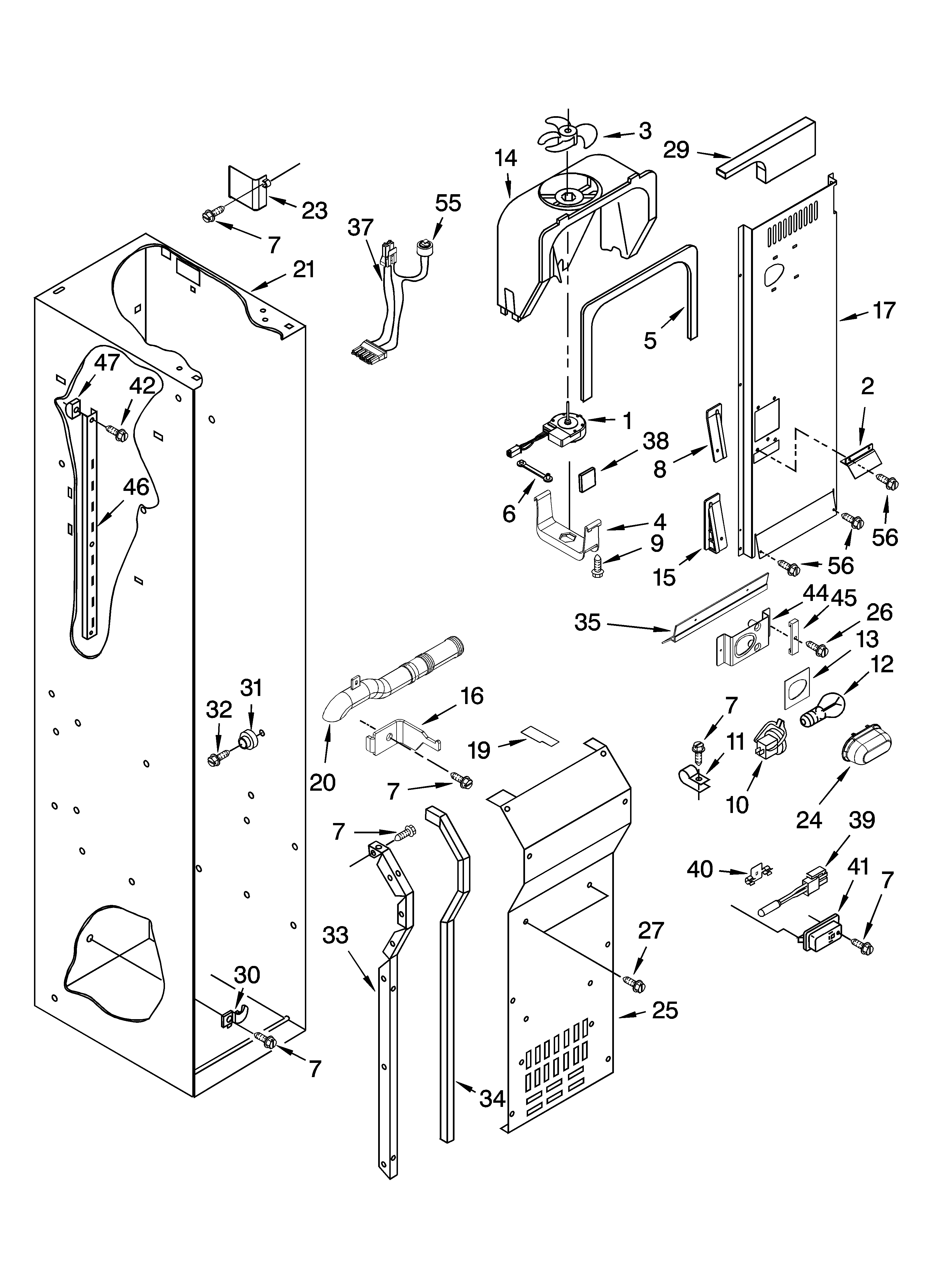 KitchenAid KSSO36FMX02 freezer liner and air flow parts diagram