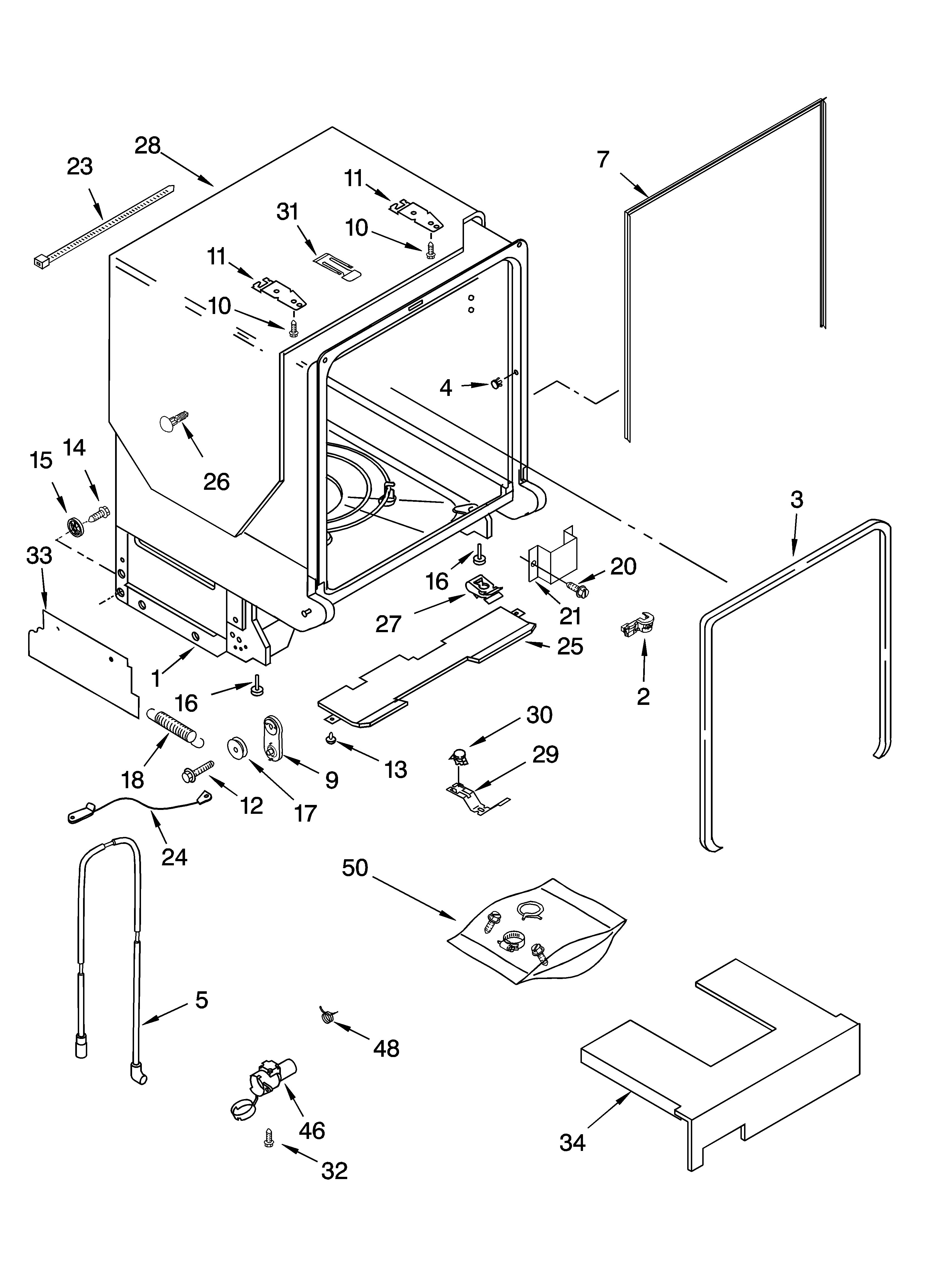 KitchenAid KUDS01VMSS7 tub and frame parts diagram