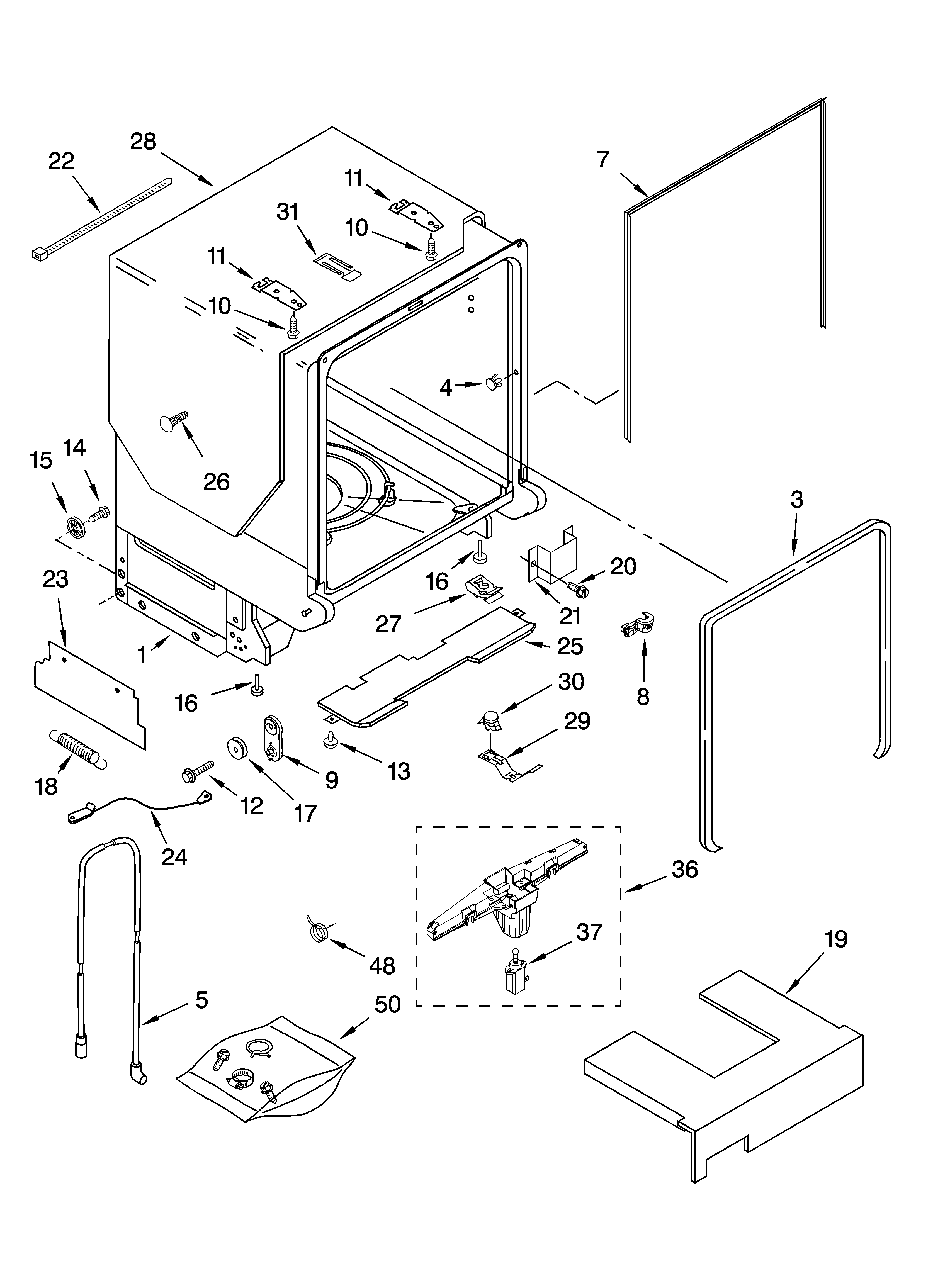 KitchenAid KUDU02VRSS1 tub and frame parts diagram