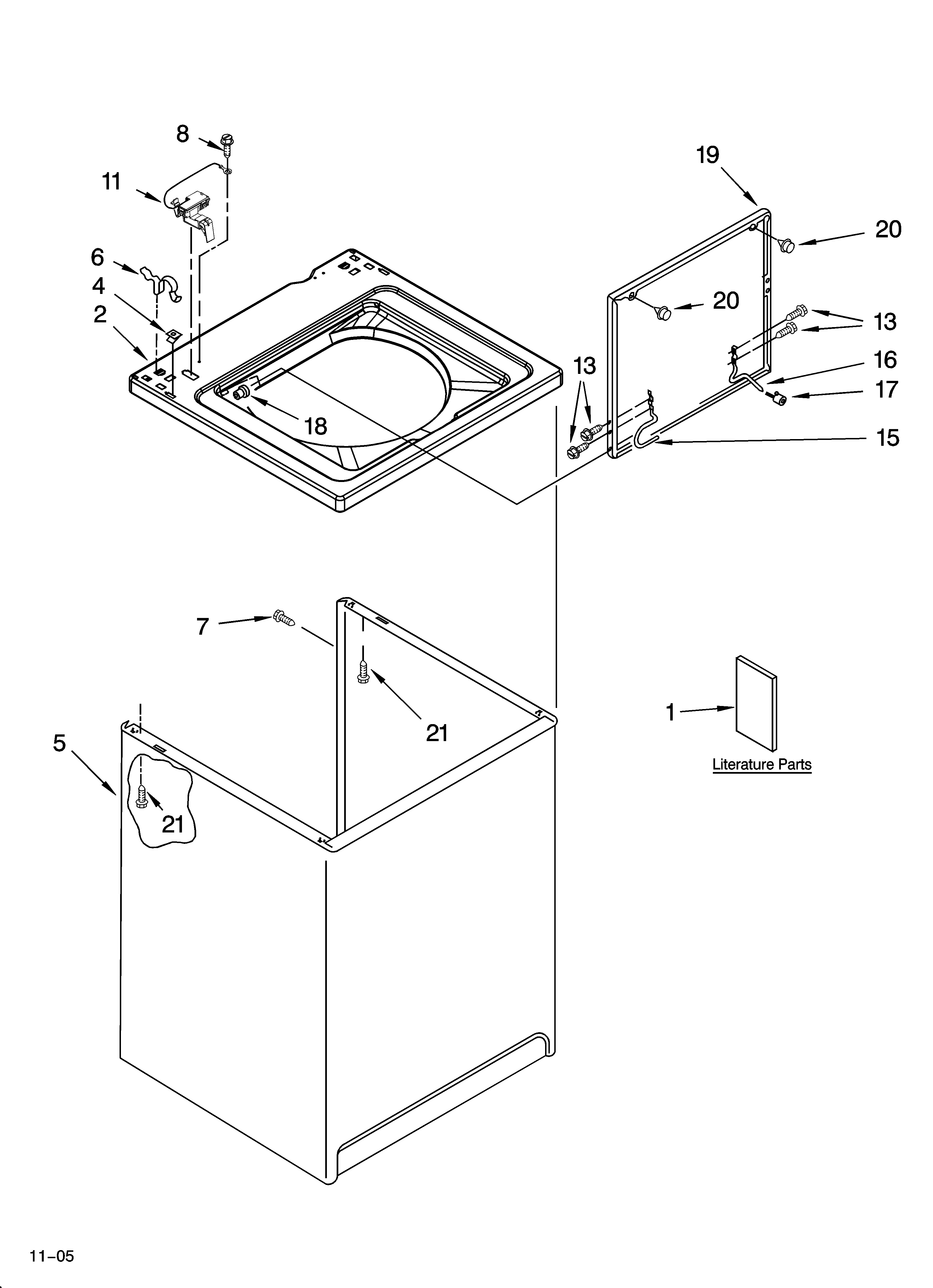 Whirlpool LBR5432PT2 top and cabinet parts diagram