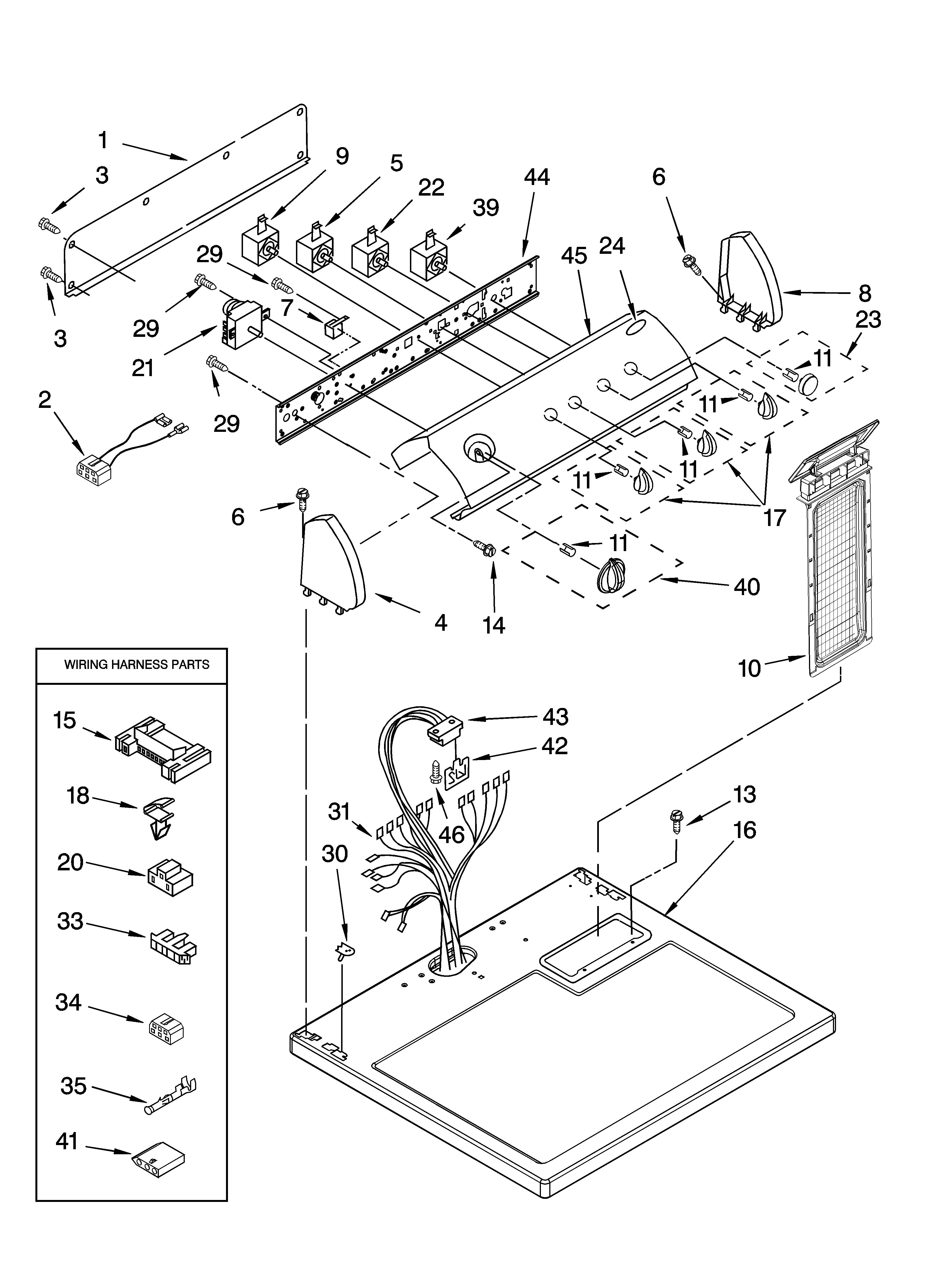 Whirlpool LEQ9858PW1 top and console parts diagram