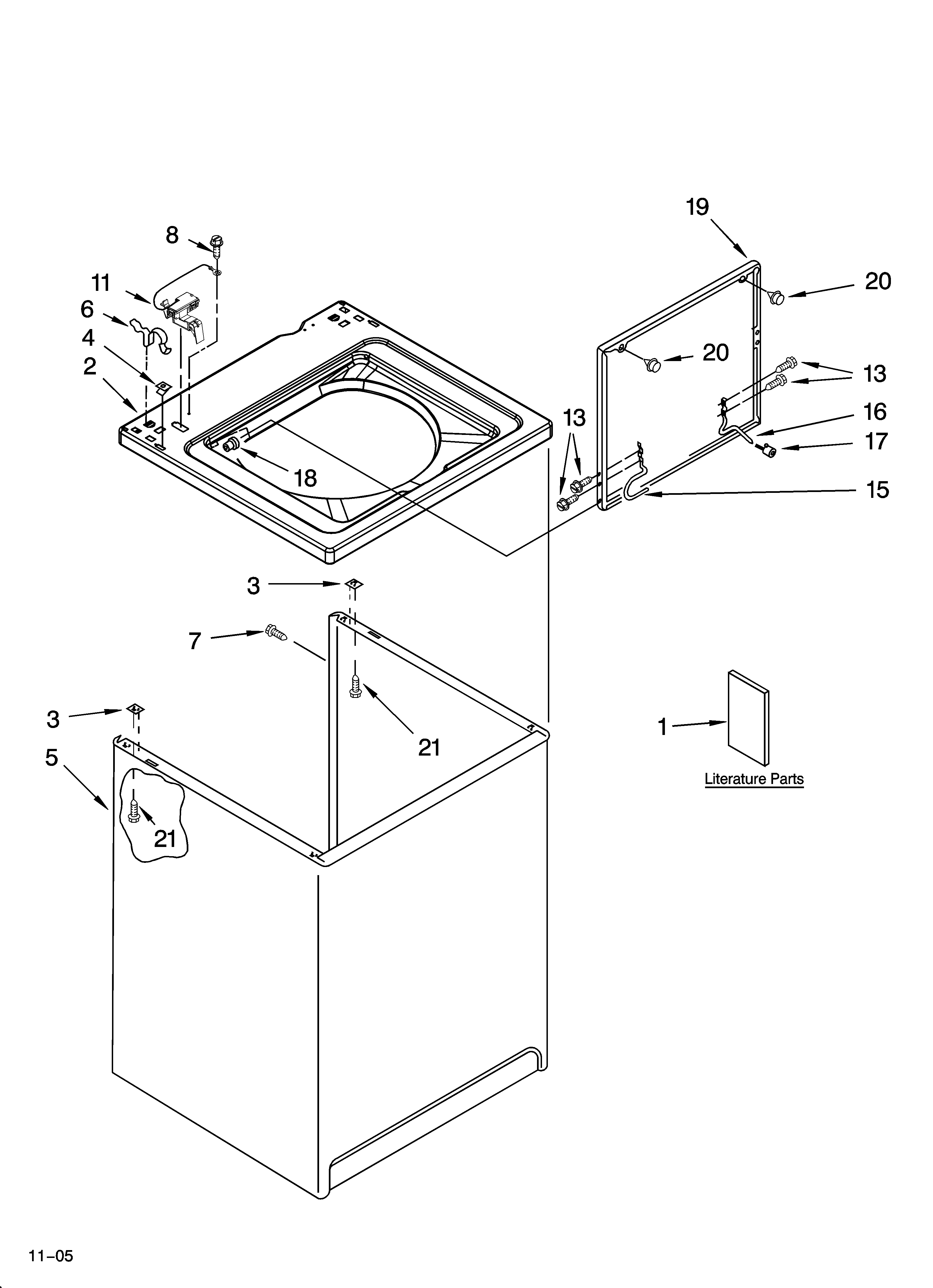 Whirlpool LXR7244PQ4 top and cabinet parts diagram
