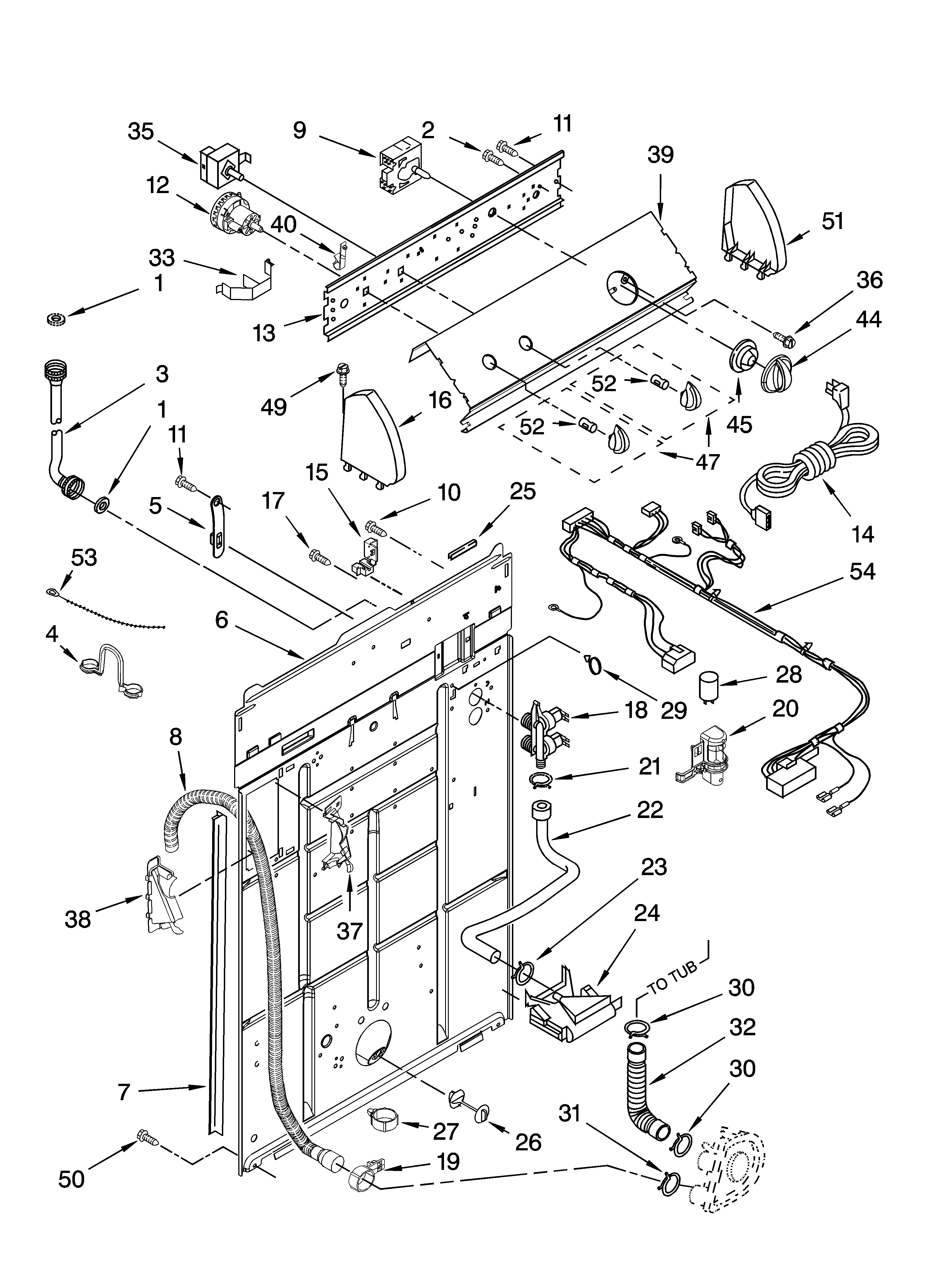 Whirlpool LXR7244PQ4 controls and rear panel parts diagram