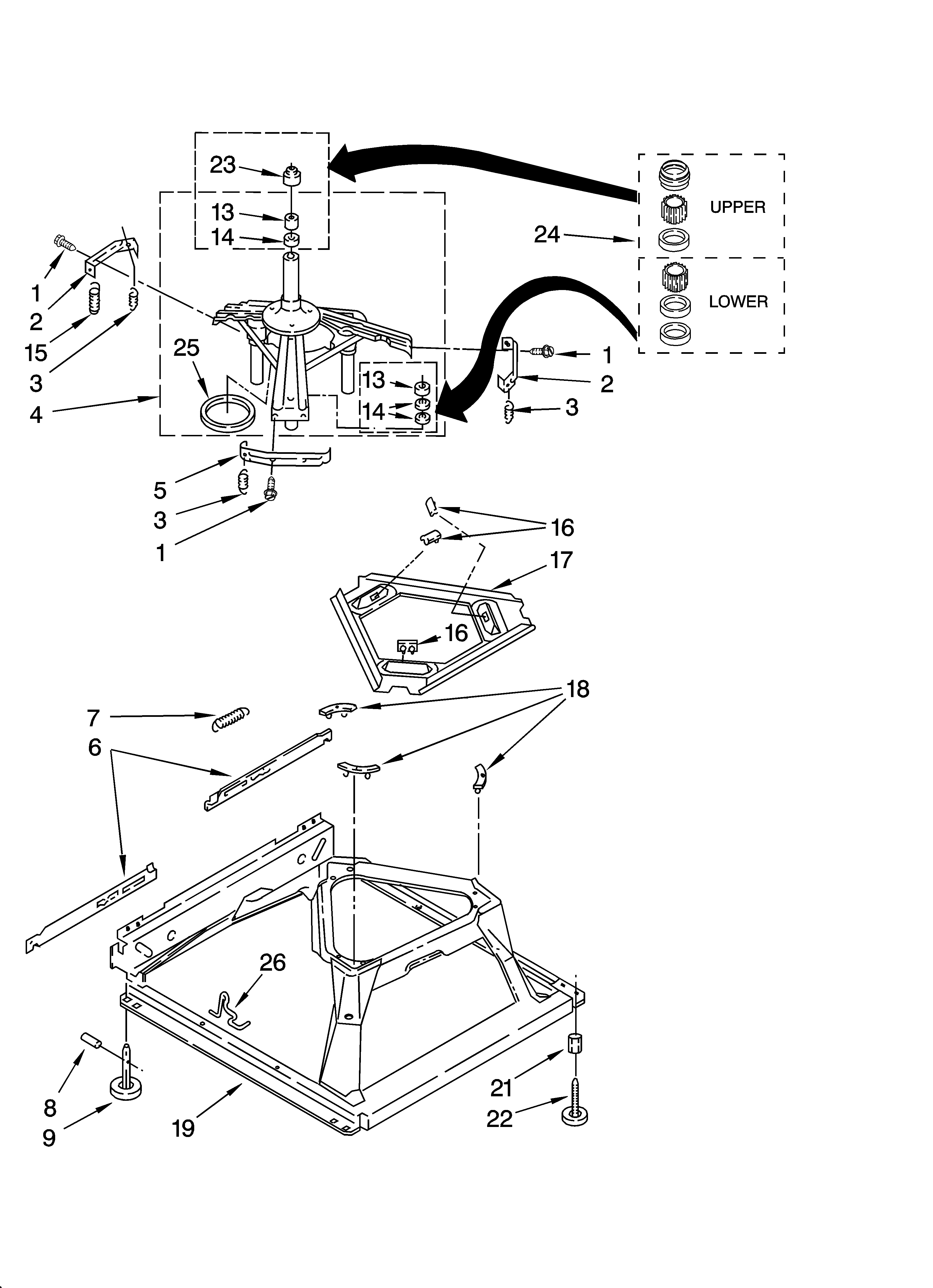 Whirlpool LXR7244PQ4 machine base parts diagram