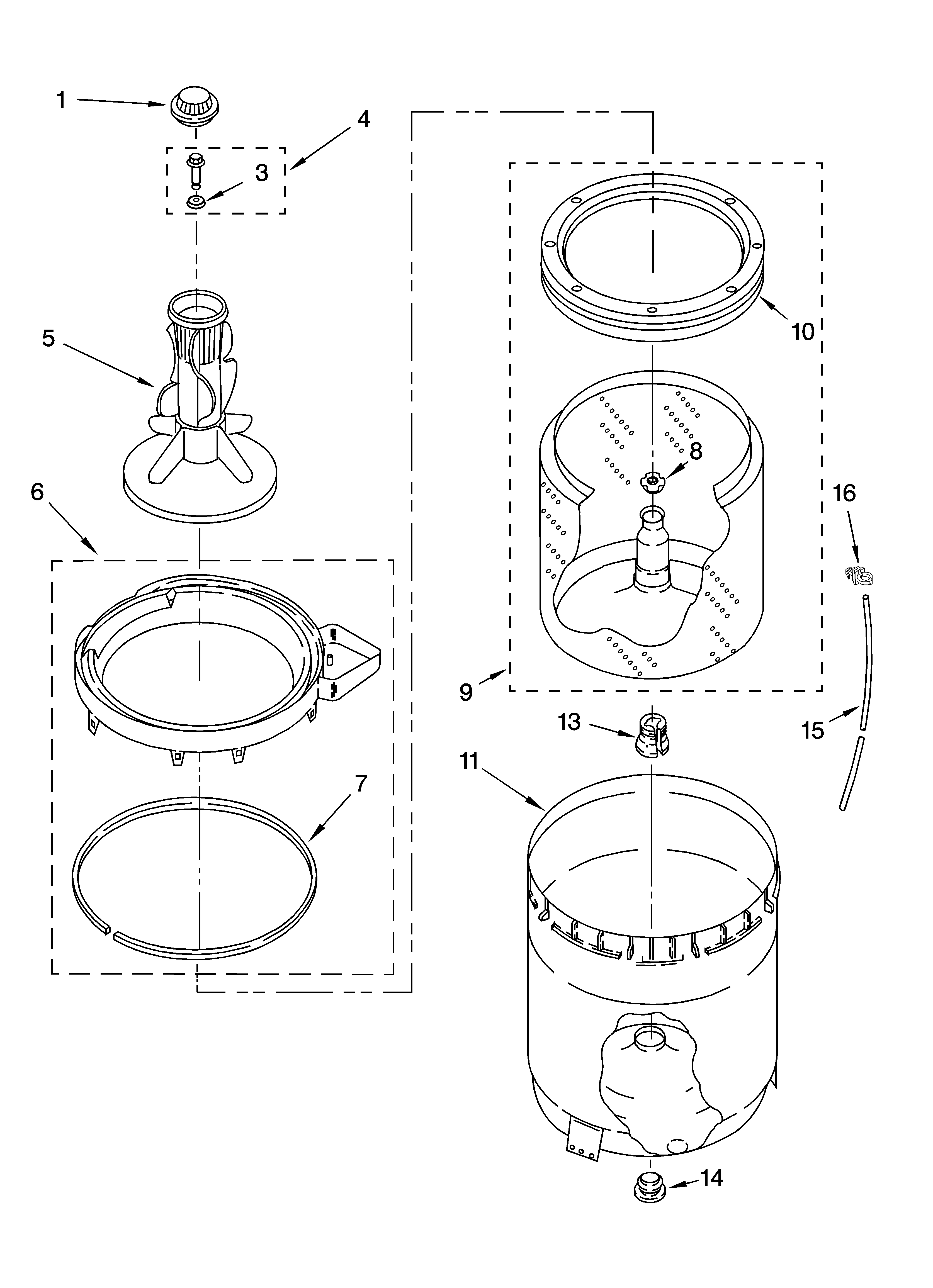 Roper RAS7133RQ4 agitator, basket and tub parts diagram