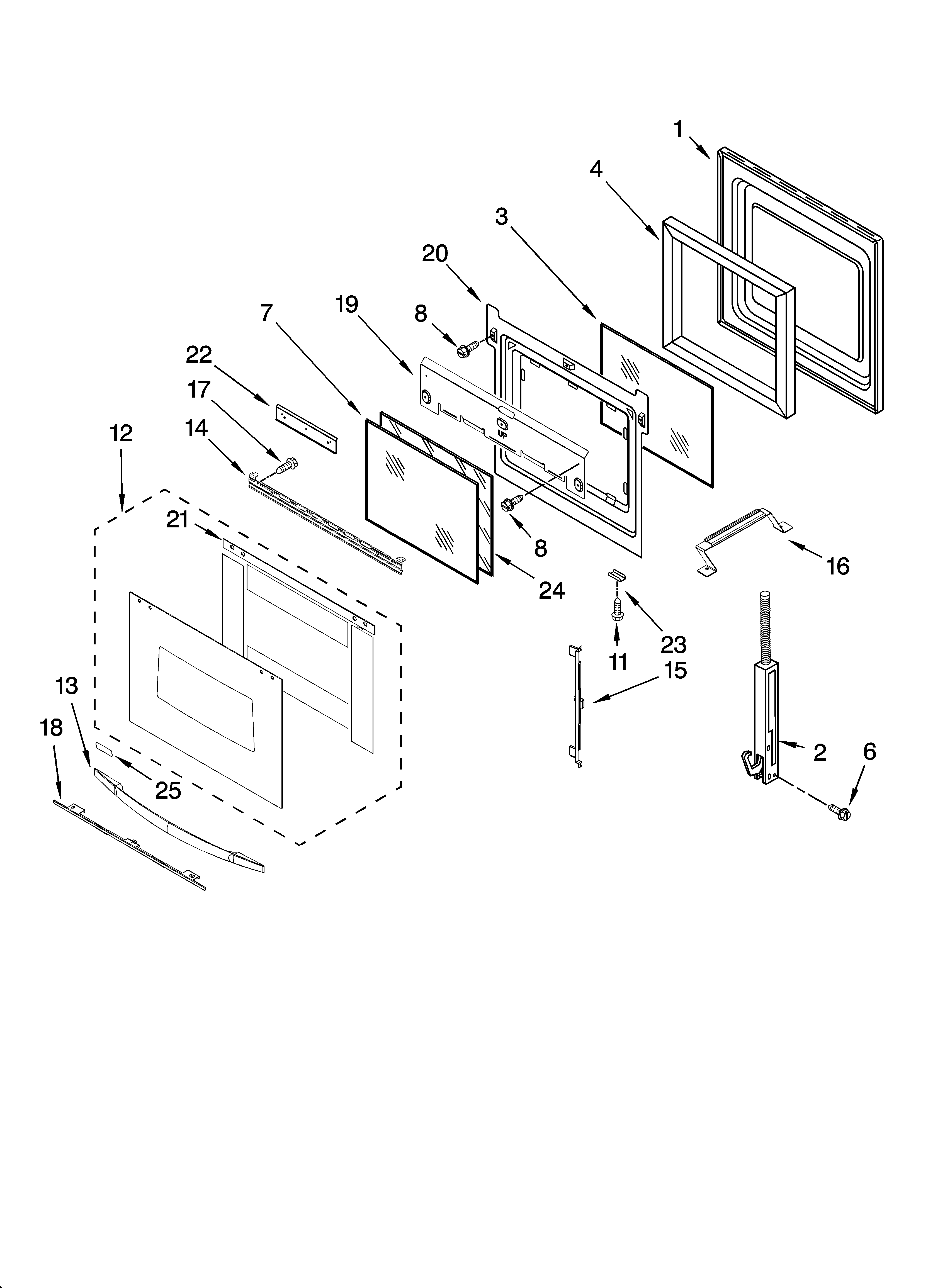Whirlpool RBS245PRT00 oven door parts diagram